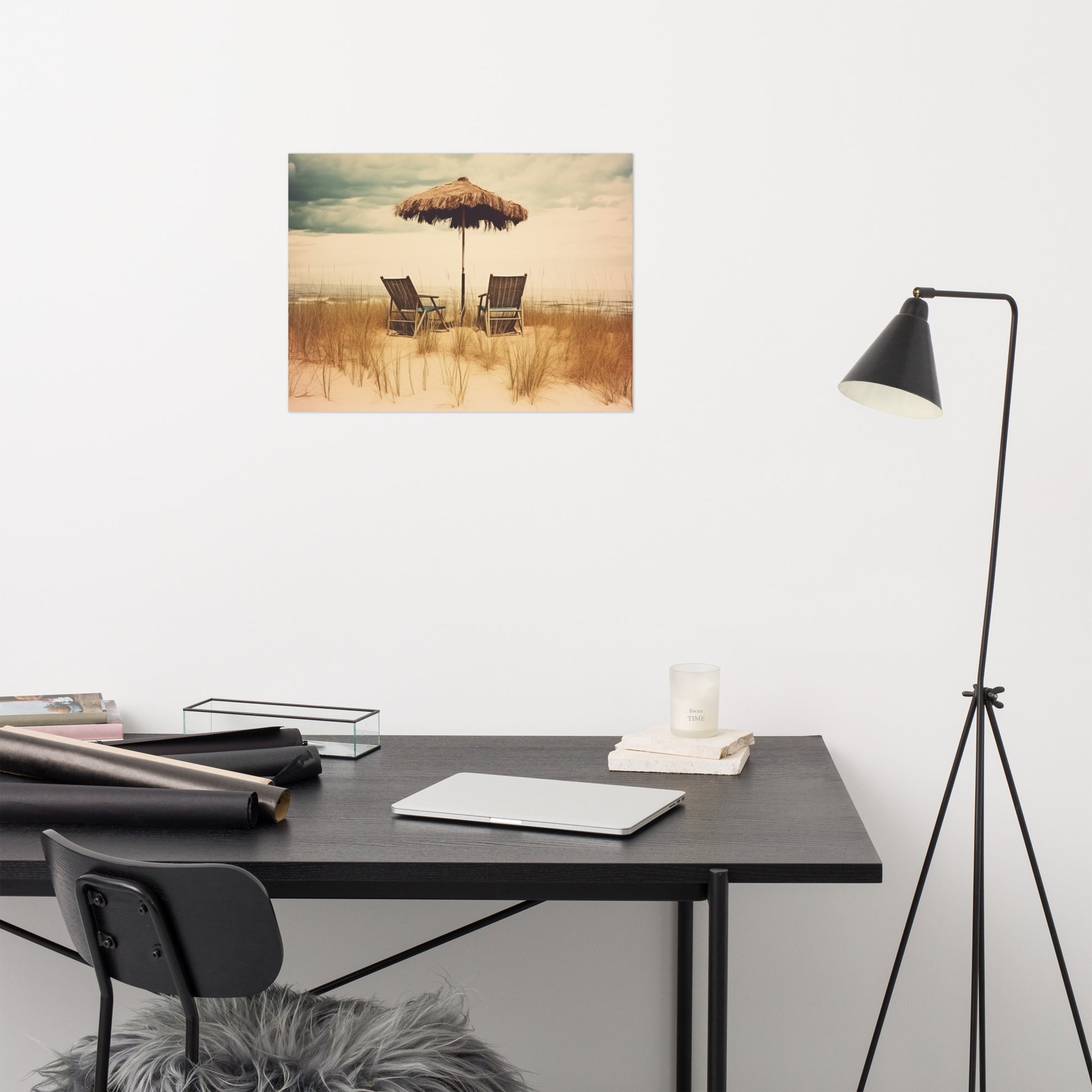 Horizontal Beach Print: A Moment's Respite Subdued Retro Coastal Photorealism - Digital Artwork Loose Print