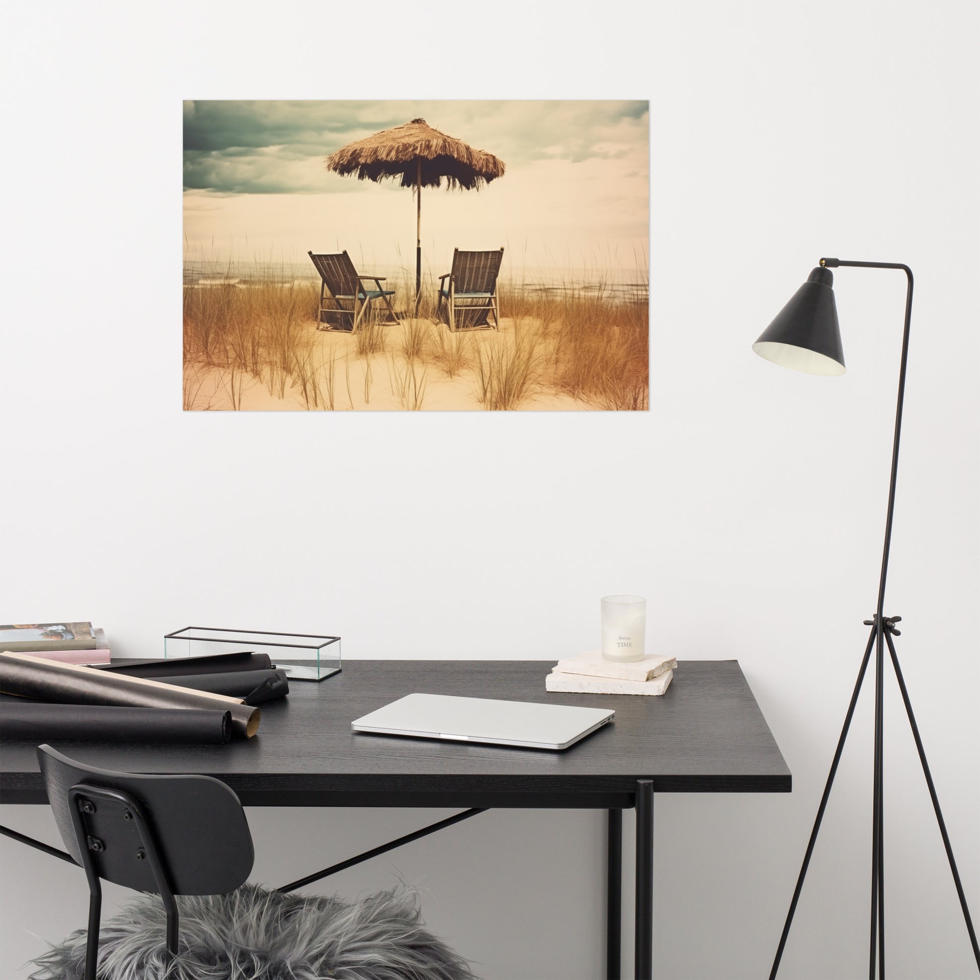 Horizontal Beach Wall Art: A Moment's Respite Subdued Retro Coastal Photorealism - Digital Artwork Loose Print