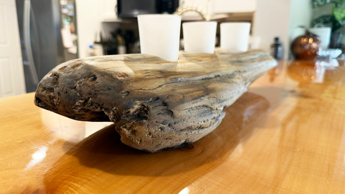 Driftwood Votive Candle Holder Centerpiece - Rustic Nautical Decor