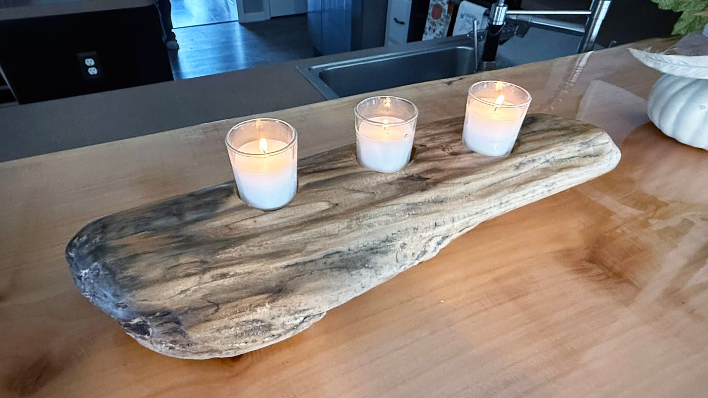 Driftwood Votive Candle Holder Centerpiece - Rustic Nautical Decor