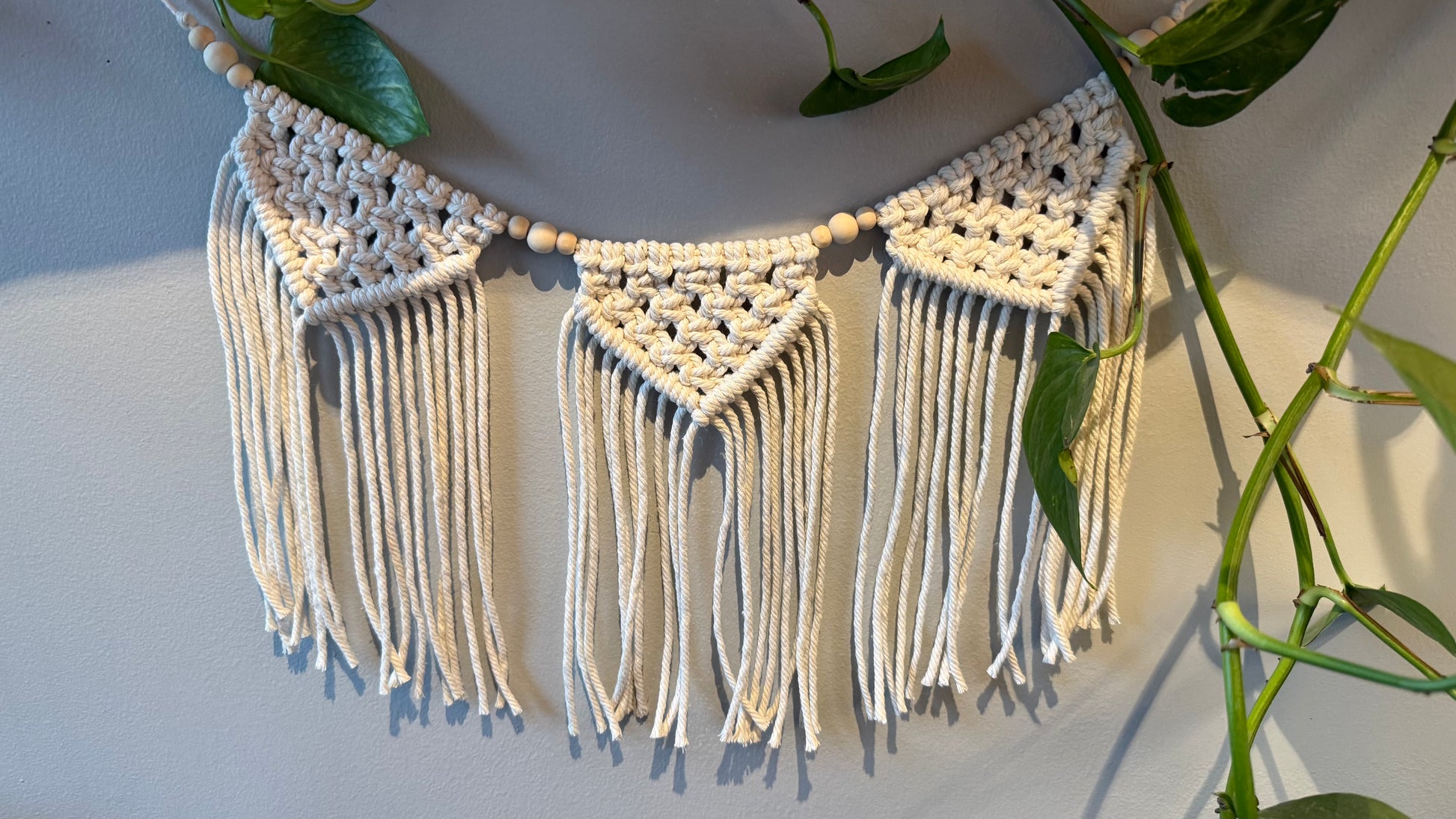 Macrame Wall Hanging Garland with Natural Wooden Beads - Home Decor 4