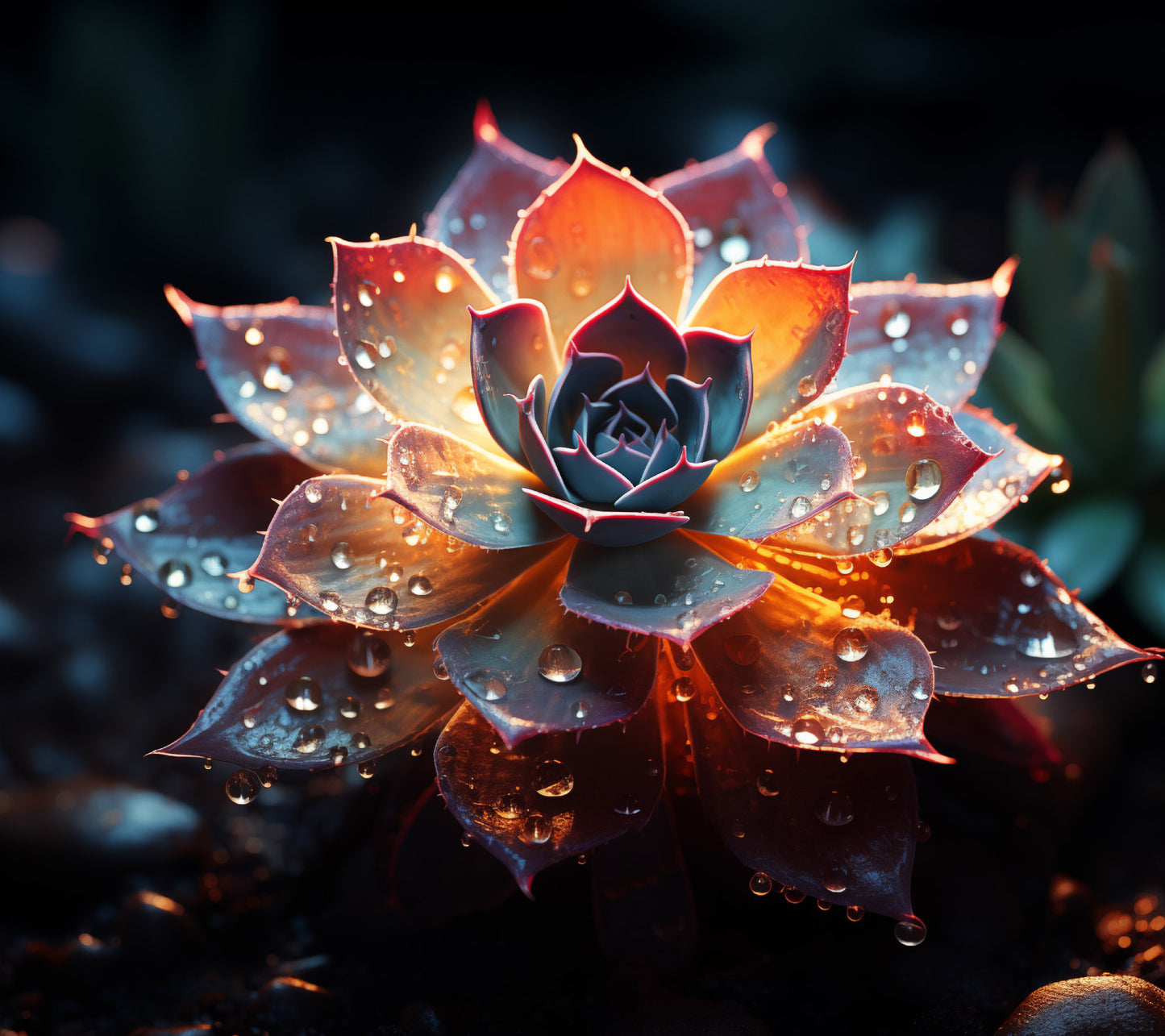 Illuminated Echeveria Surreal - Digital Artwork Loose Art Print