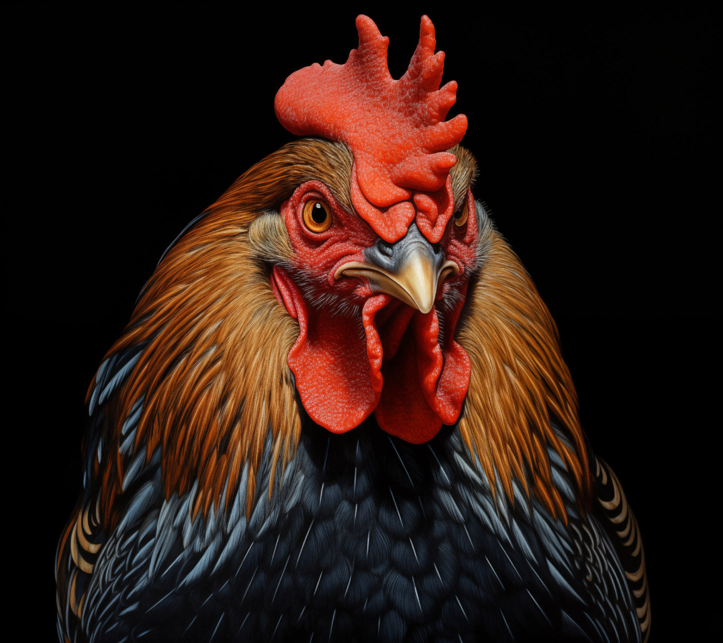 King of the Coop Rooster Portrait Photorealism - Digital Artwork Loose Art Print