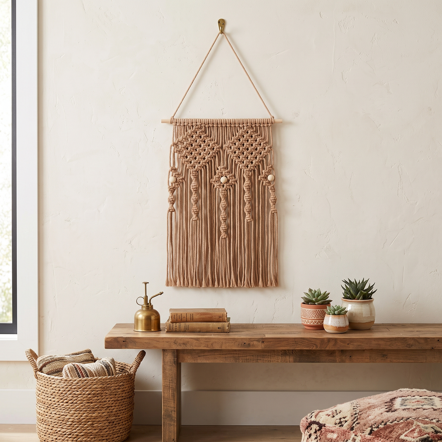 Small Decorative Macrame #22 Latte Brown in Bohemian Style Living Room