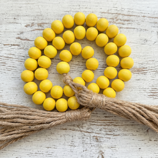 Lemon Yellow Wood Bead Garland (2) Coastal Home Decor Accent