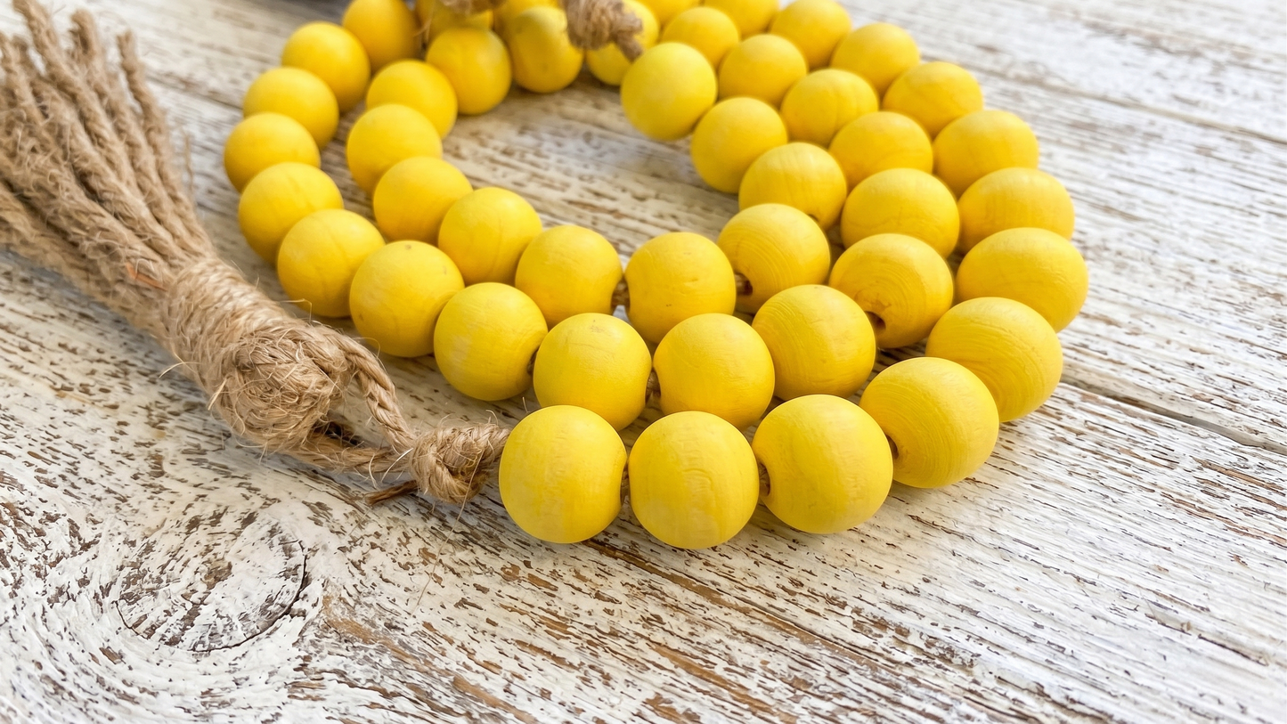 Lemon Yellow Wood Bead Garland (3) Japandi Style Home Decor Accents