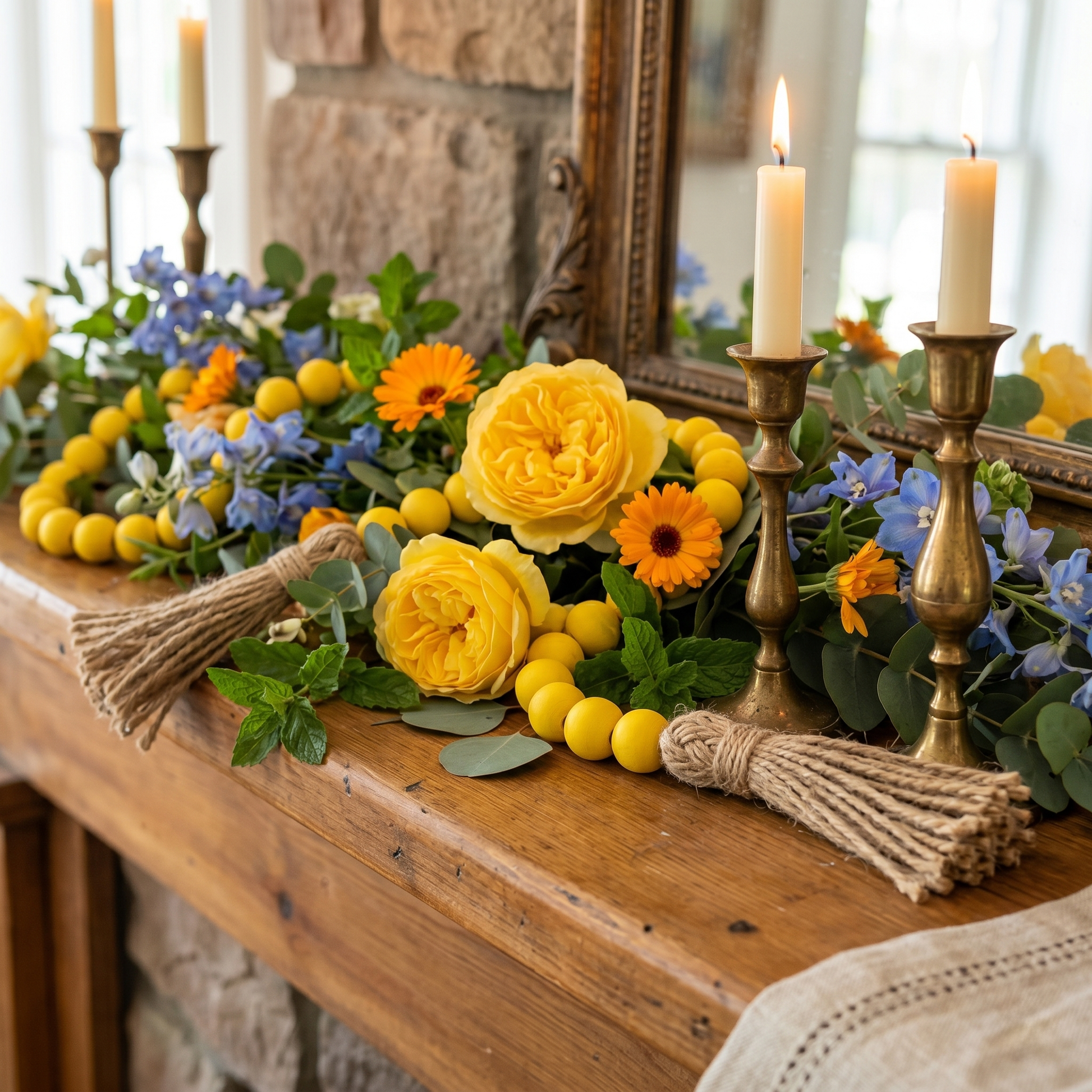 Lemon Yellow Wood Bead Garland (6) Eclectic Style Home Decor Accents