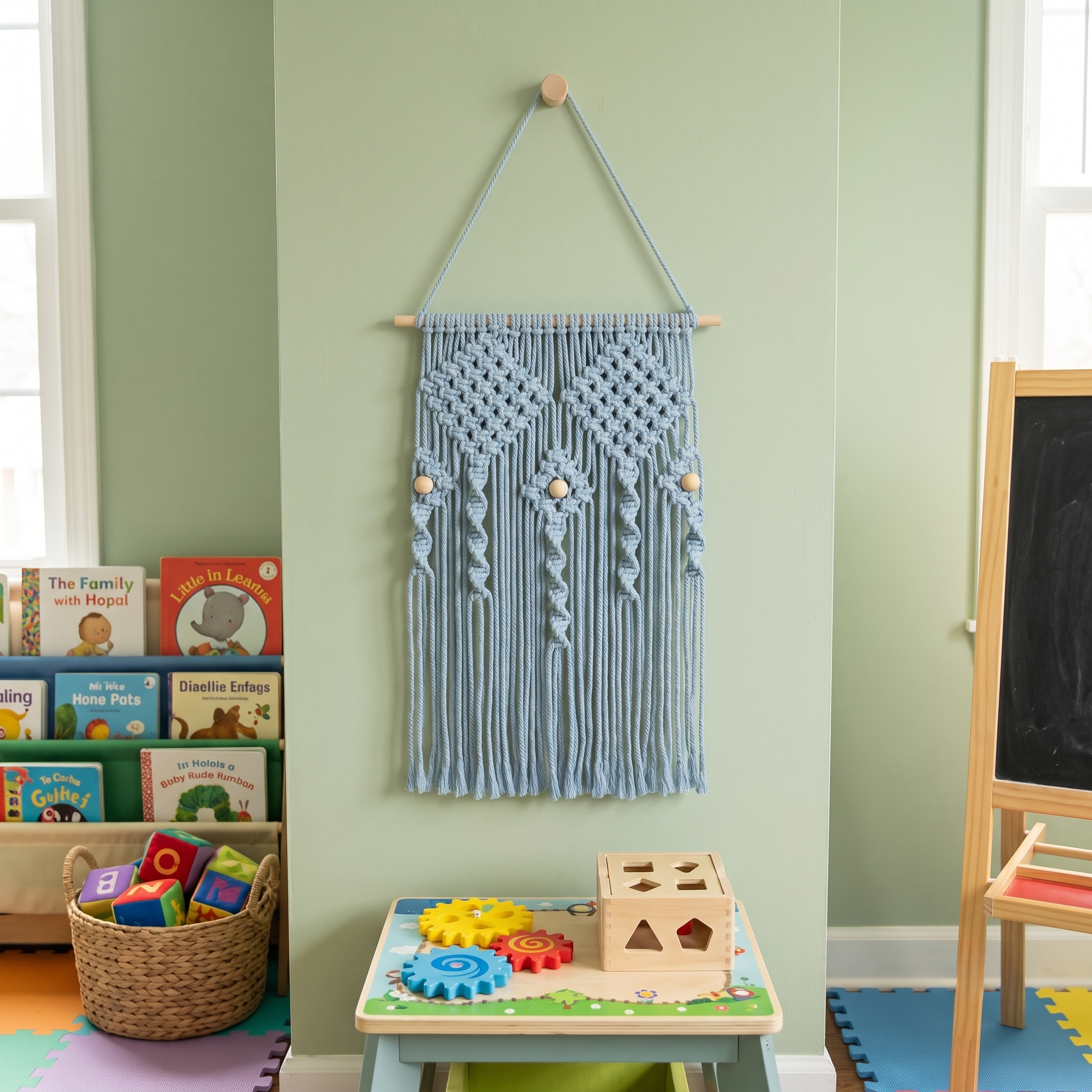 Small Decorative Macrame #22 Light Blue in Childs Playroom