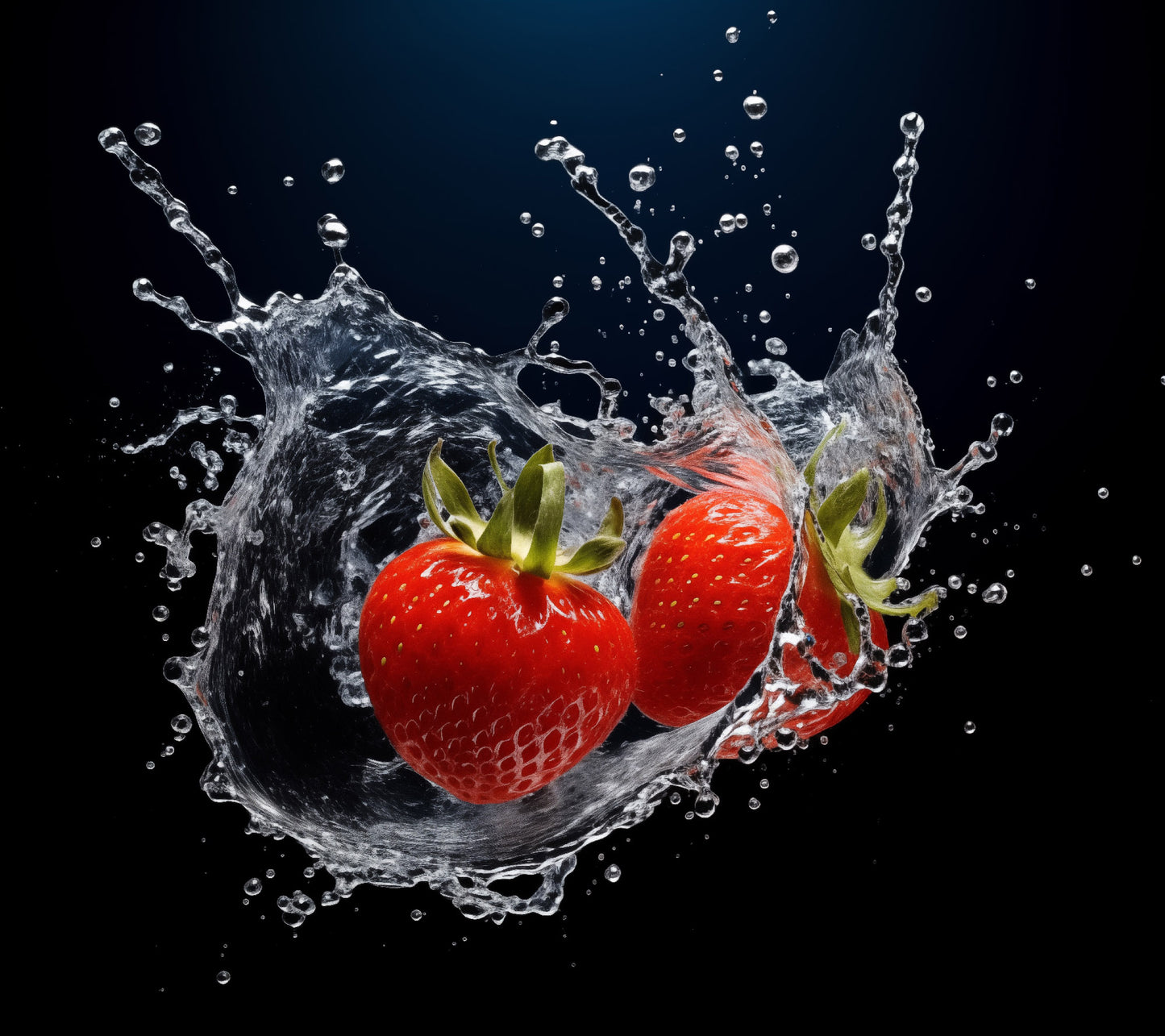 Liquid Harvest Strawberry in Water Photorealism - Digital Artwork Loose Art Print