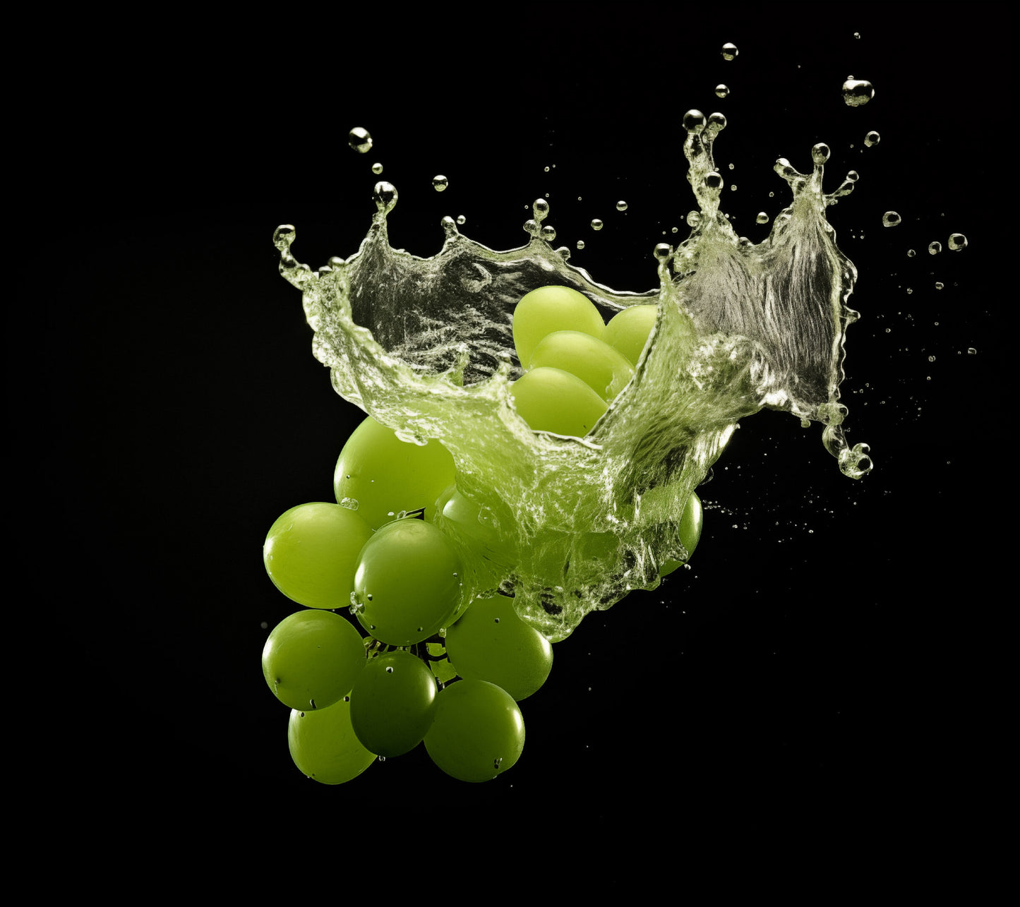 Liquid Symphony Green Grapes in Water Photorealism - Digital Artwork Loose Art Print