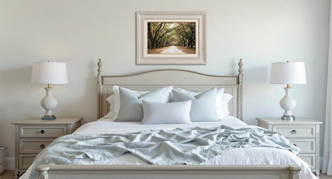 Live Oaks and Spanish Moss Road Way Savannah Ga Landscape Photograph in Southern Coastal Chic Style Bedroom
