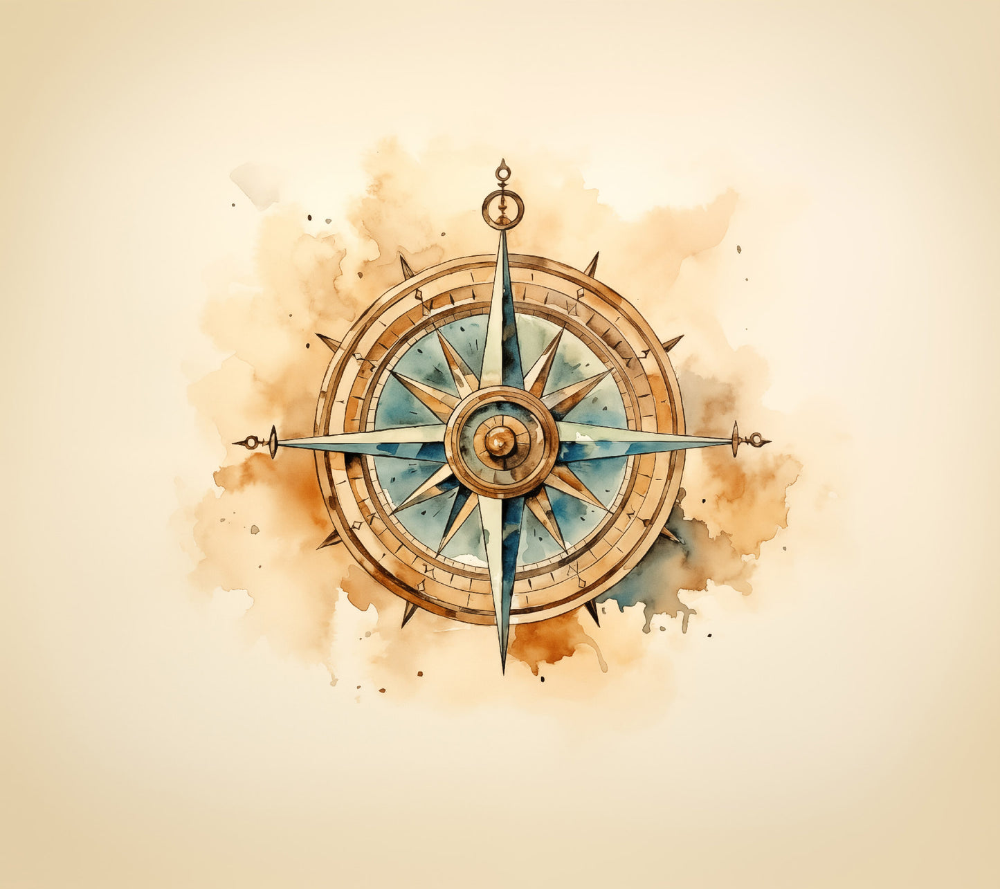 Lost and Found Compass Watercolor Painting - Digital Artwork Loose Art Print