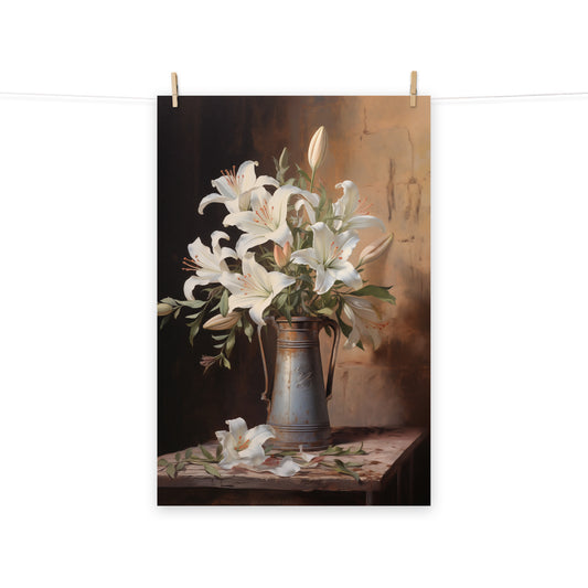 Rustic Hanging Wall Decor: Luminous Tranquility Vase with Flowers Floral Still Life Pastel Drawing Painting Effect Digital Unframed Art Print