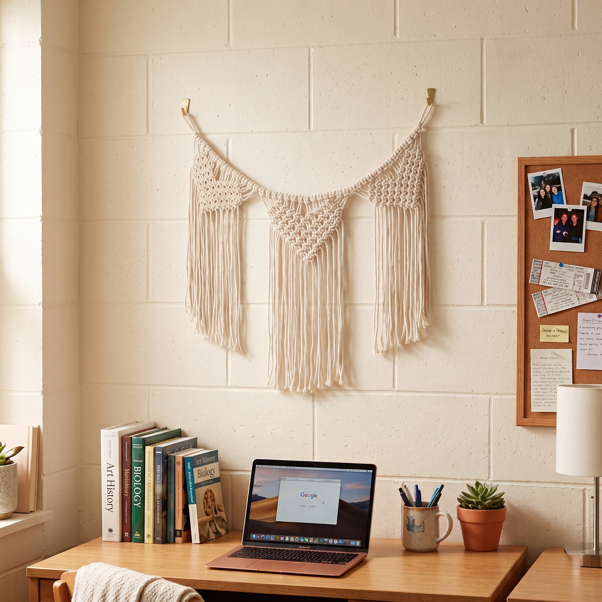 Macrame Heart Shape Garland Boho Wall Hanging Home Decor in Dorm room above desk