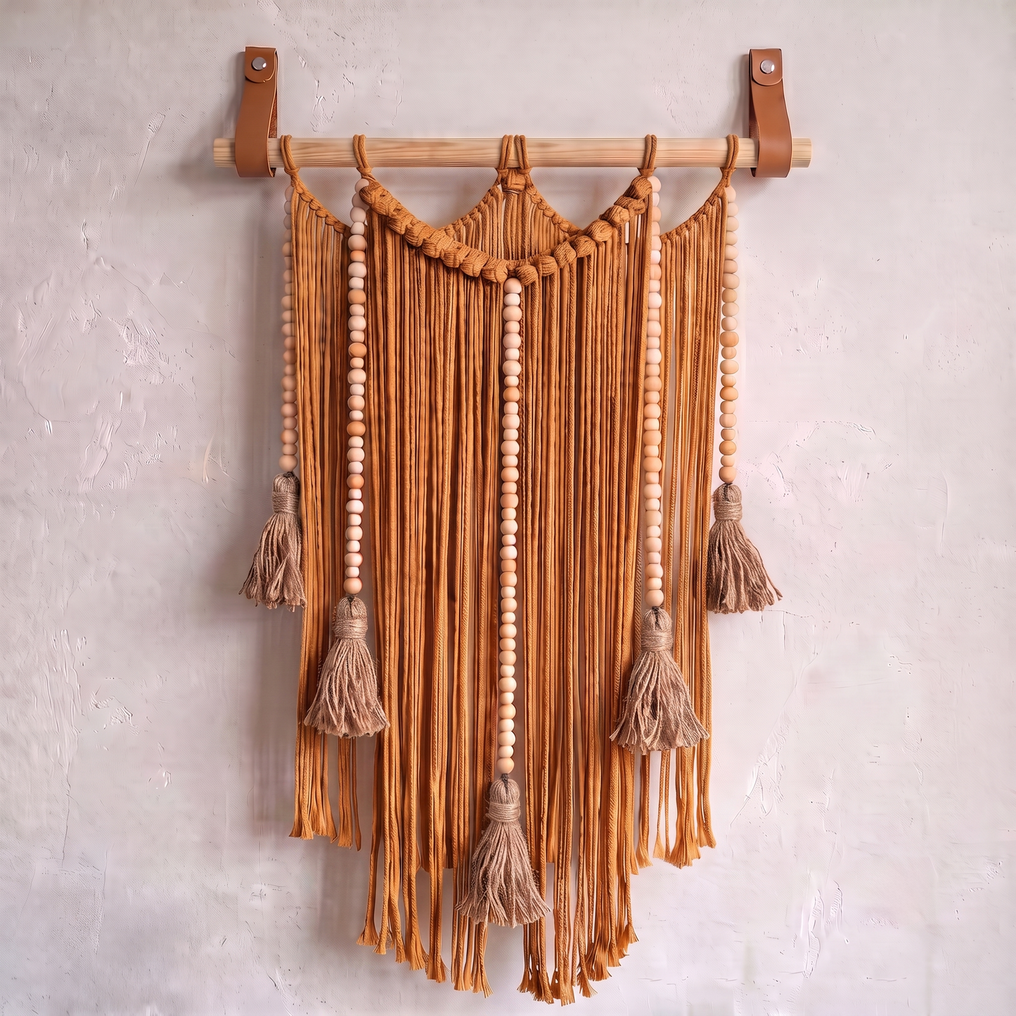 Macrame Wall Hanging Large Boho Wall Decor Handmade Tapestry Bohemian Home Accent Woven Fiber Art Amber Orange Hex code f7bb5b