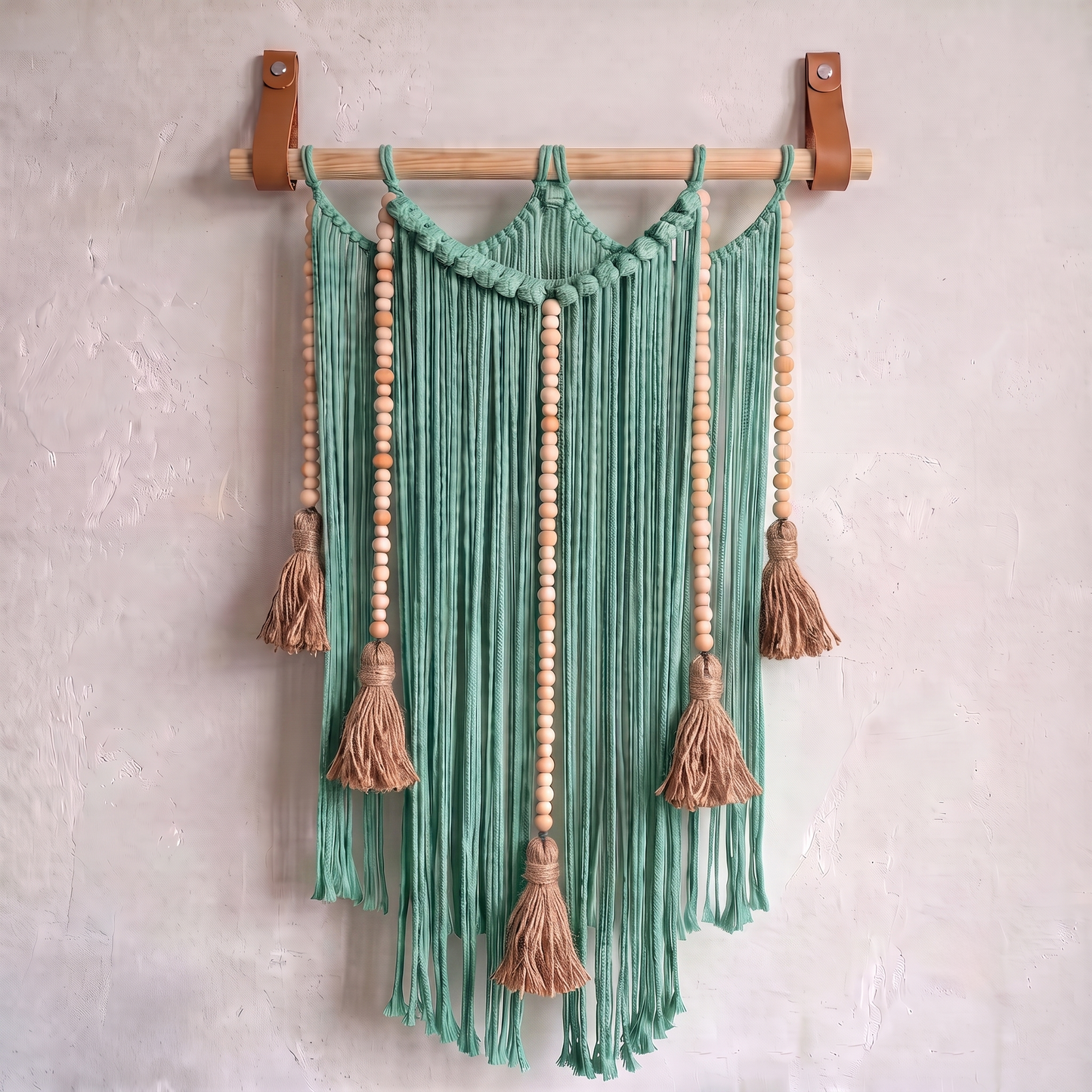 Macrame Wall Hanging Large Boho Wall Decor Handmade Tapestry Bohemian Home Accent Woven Fiber Art Aqua Green Hex code 9ee8c5
