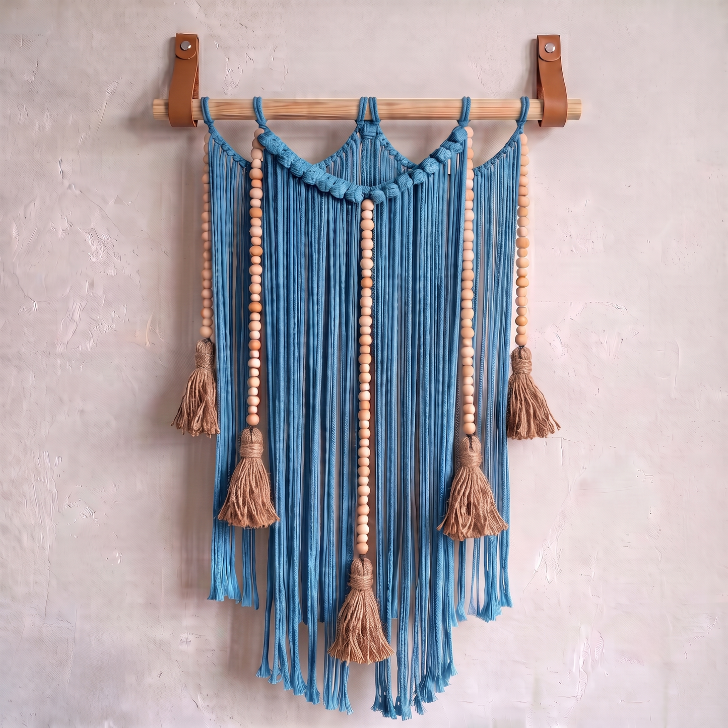 Macrame Wall Hanging Large Boho Wall Decor Handmade Tapestry Bohemian Home Accent Woven Fiber Art Azure Blue Hex code 3783b7