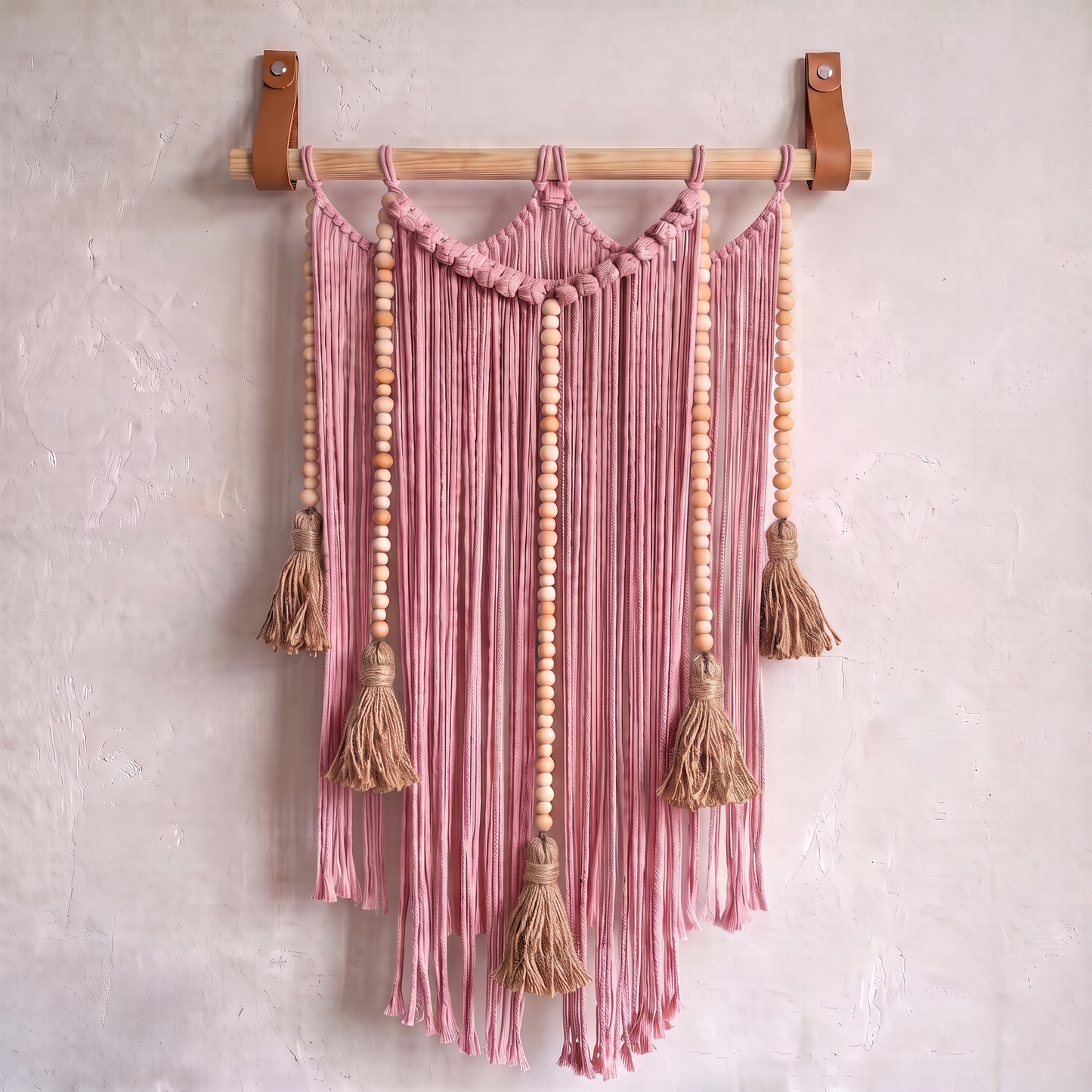 Macrame Wall Hanging Large Boho Wall Decor Handmade Tapestry Bohemian Home Accent Woven Fiber Art Baby Pink Hex code fad5e6