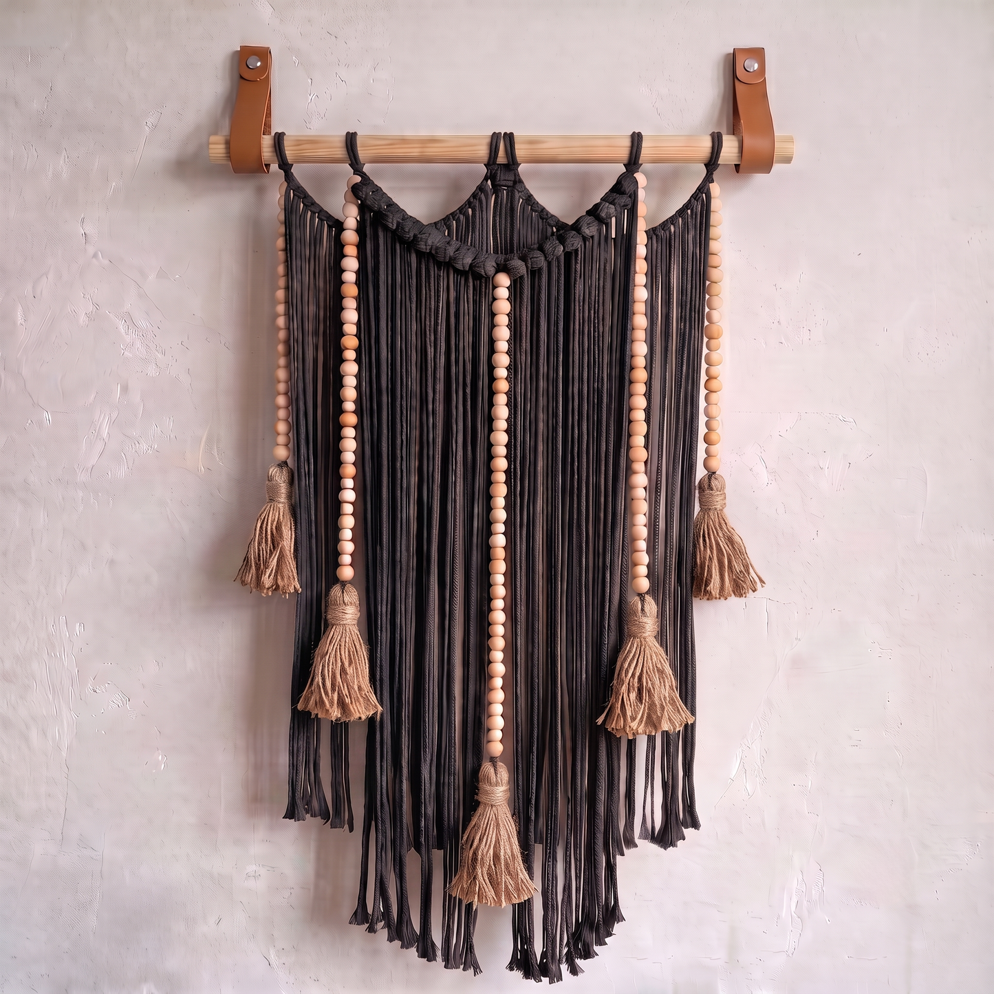 Macrame Wall Hanging Large Boho Wall Decor Handmade Tapestry Bohemian Home Accent Woven Fiber Art Black Hex code 2b2b2d