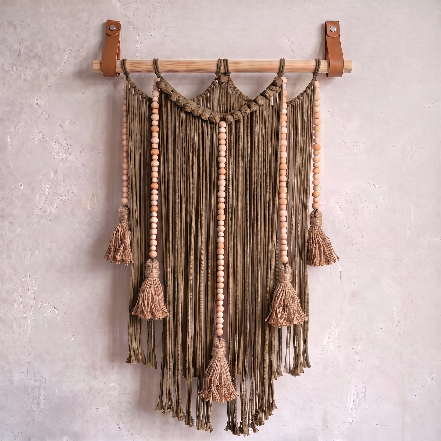 Macrame Wall Hanging Large Boho Wall Decor Handmade Tapestry Bohemian Home Accent Woven Fiber Art Dark Khaki Hex code b2a571