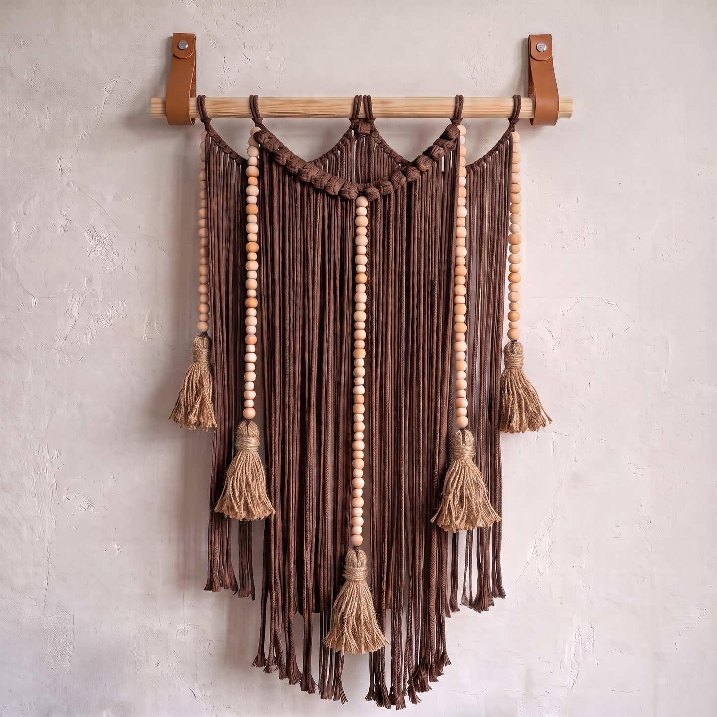 Macrame Wall Hanging Large Boho Wall Decor Handmade Tapestry Bohemian Home Accent Woven Fiber Art Expresso Brown Hex code 493630