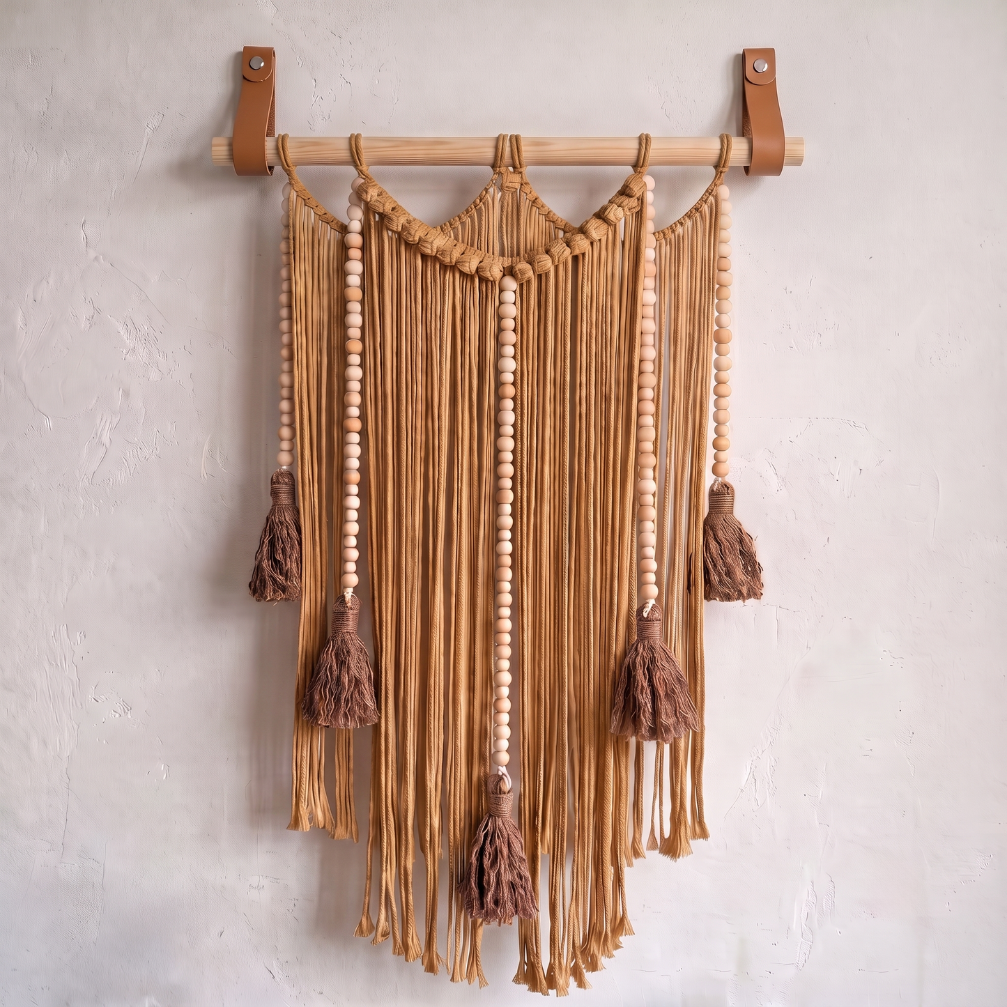 Macrame Wall Hanging Large Boho Wall Decor Handmade Tapestry Bohemian Home Accent Woven Fiber Art Golden Brown Hex code 8a5e2f