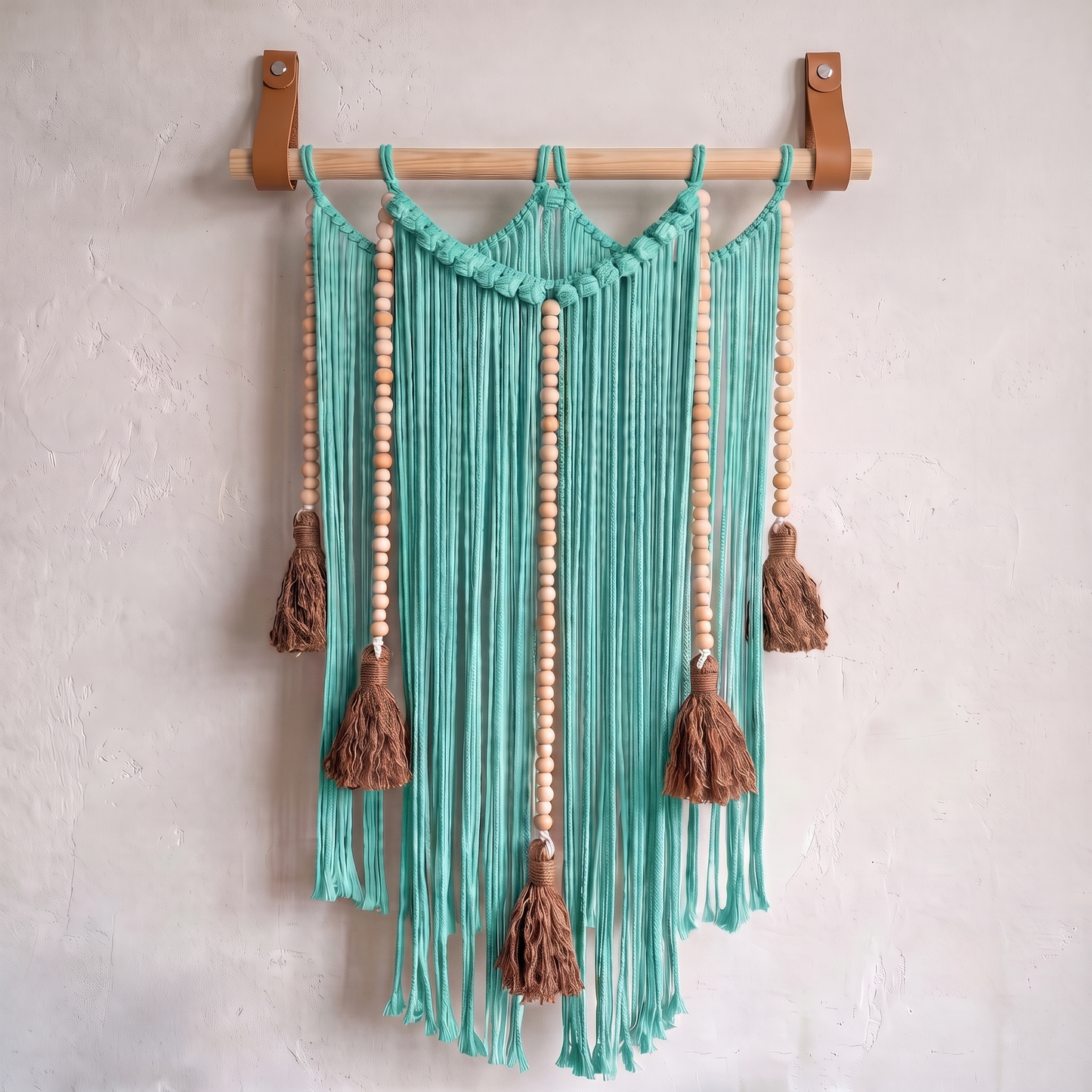 Macrame Wall Hanging Large Boho Wall Decor Handmade Tapestry Bohemian Home Accent Woven Fiber Art Lake Green Hex code 3dd9d6