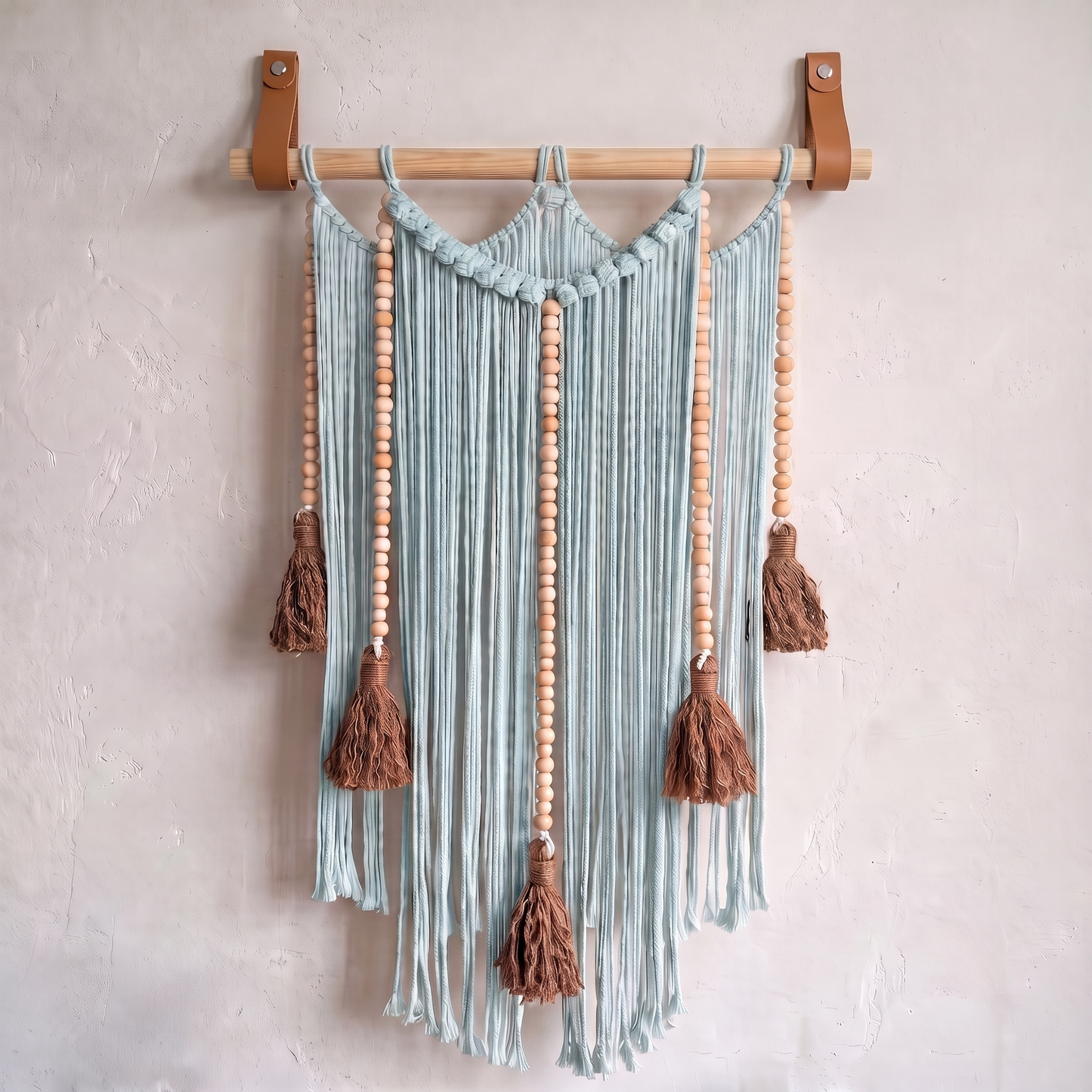 Macrame Wall Hanging Large Boho Wall Decor Handmade Tapestry Bohemian Home Accent Woven Fiber Art Light Blue Hex code b9dadf