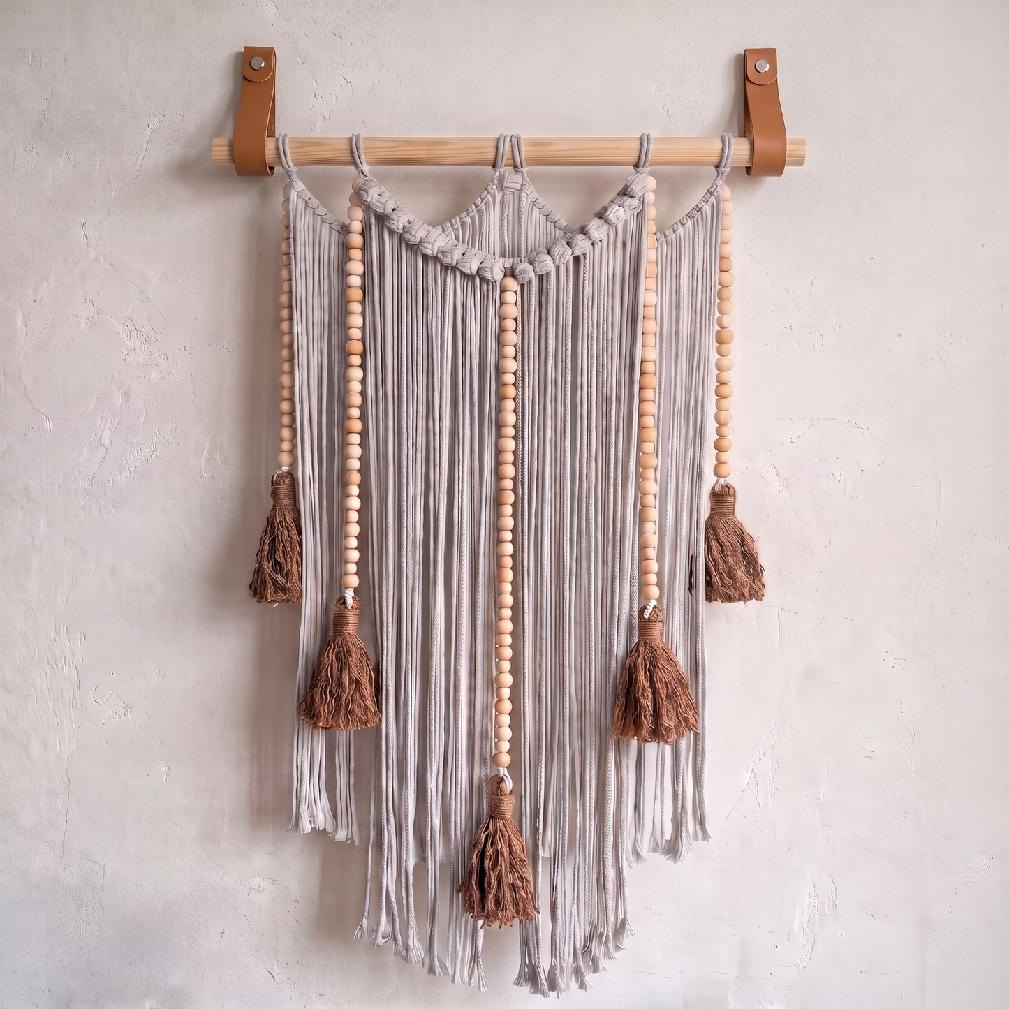 Macrame Wall Hanging Large Boho Wall Decor Handmade Tapestry Bohemian Home Accent Woven Fiber Art Light Gray Hex code c1c0c5