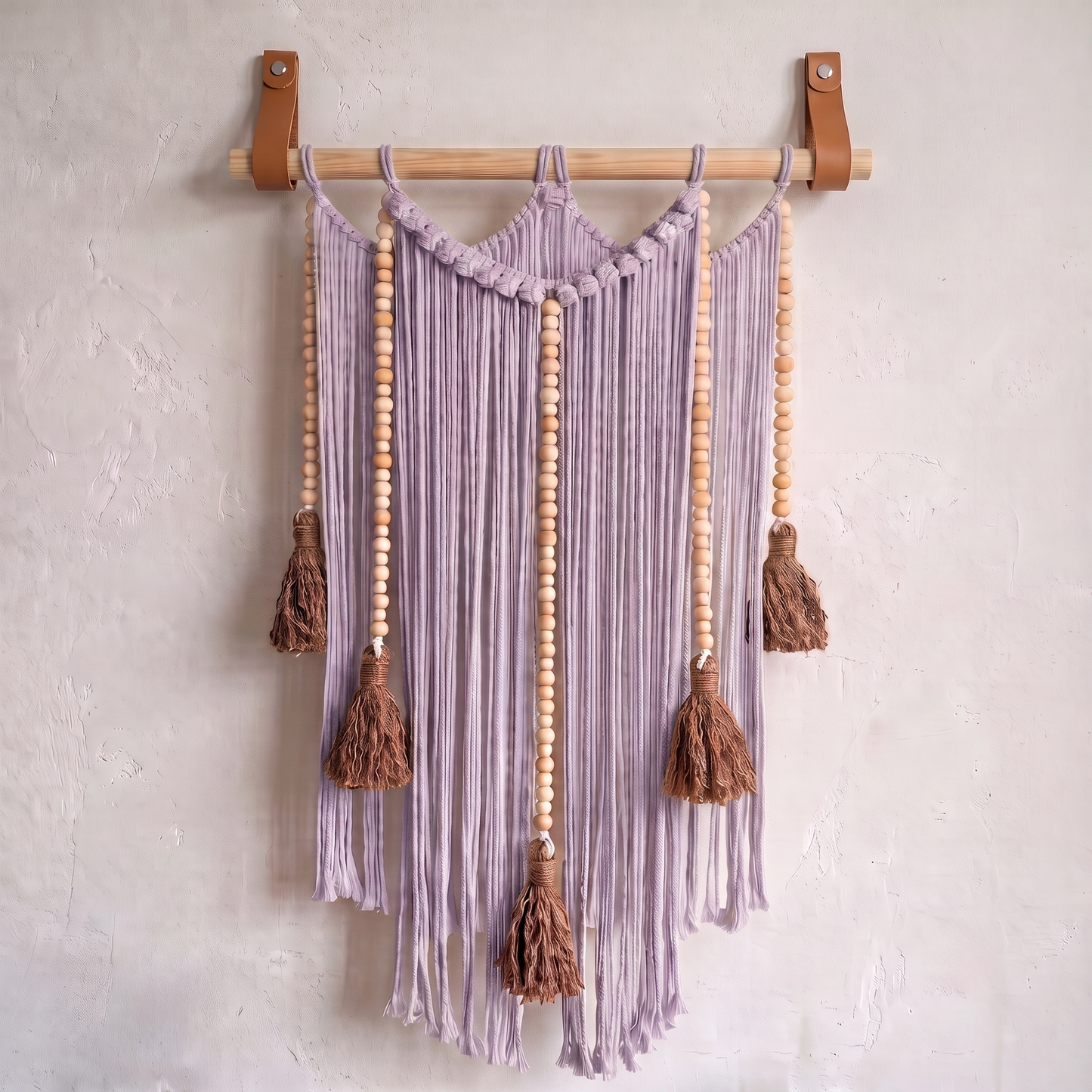 Macrame Wall Hanging Large Boho Wall Decor Handmade Tapestry Bohemian Home Accent Woven Fiber Art Light Purple Hex code b7a6c8