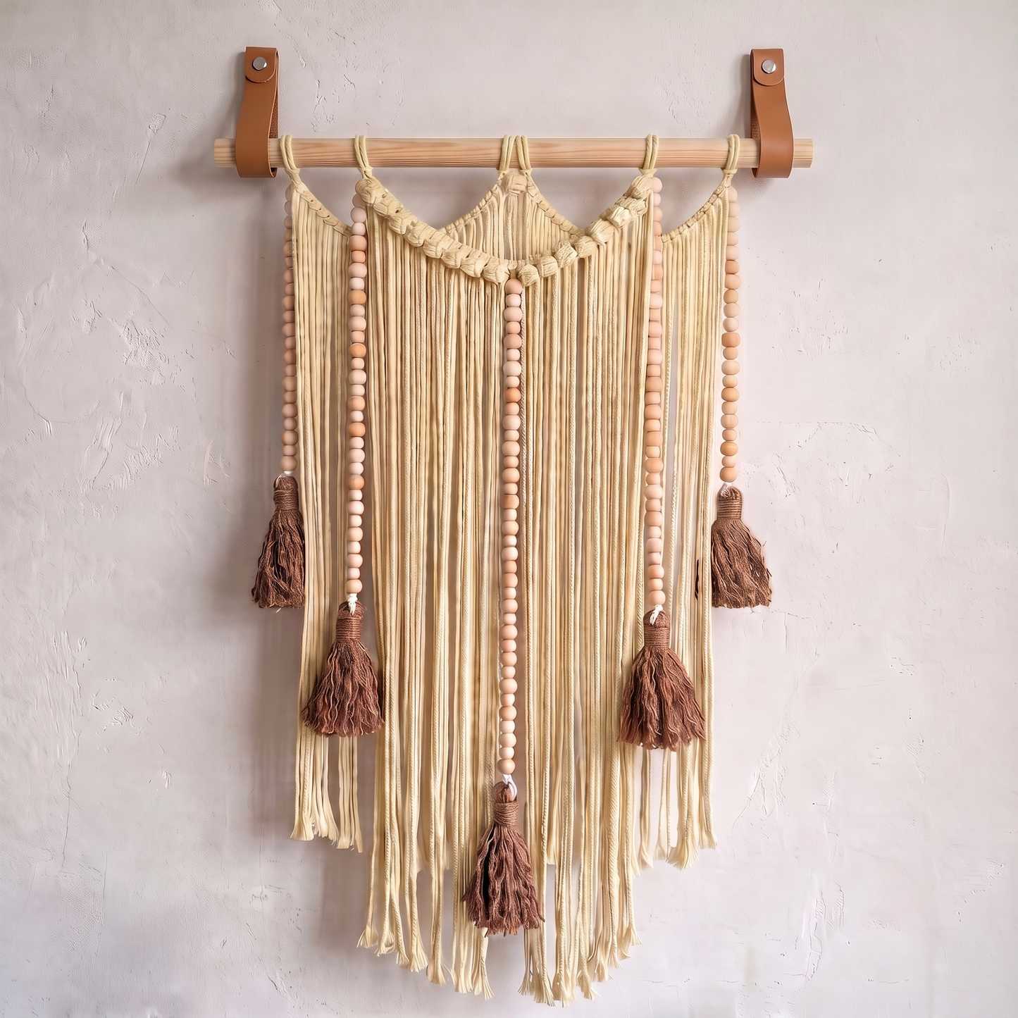 Macrame Wall Hanging Large Boho Wall Decor Handmade Tapestry Bohemian Home Accent Woven Fiber Art Light Yellow Hex code f4ecae