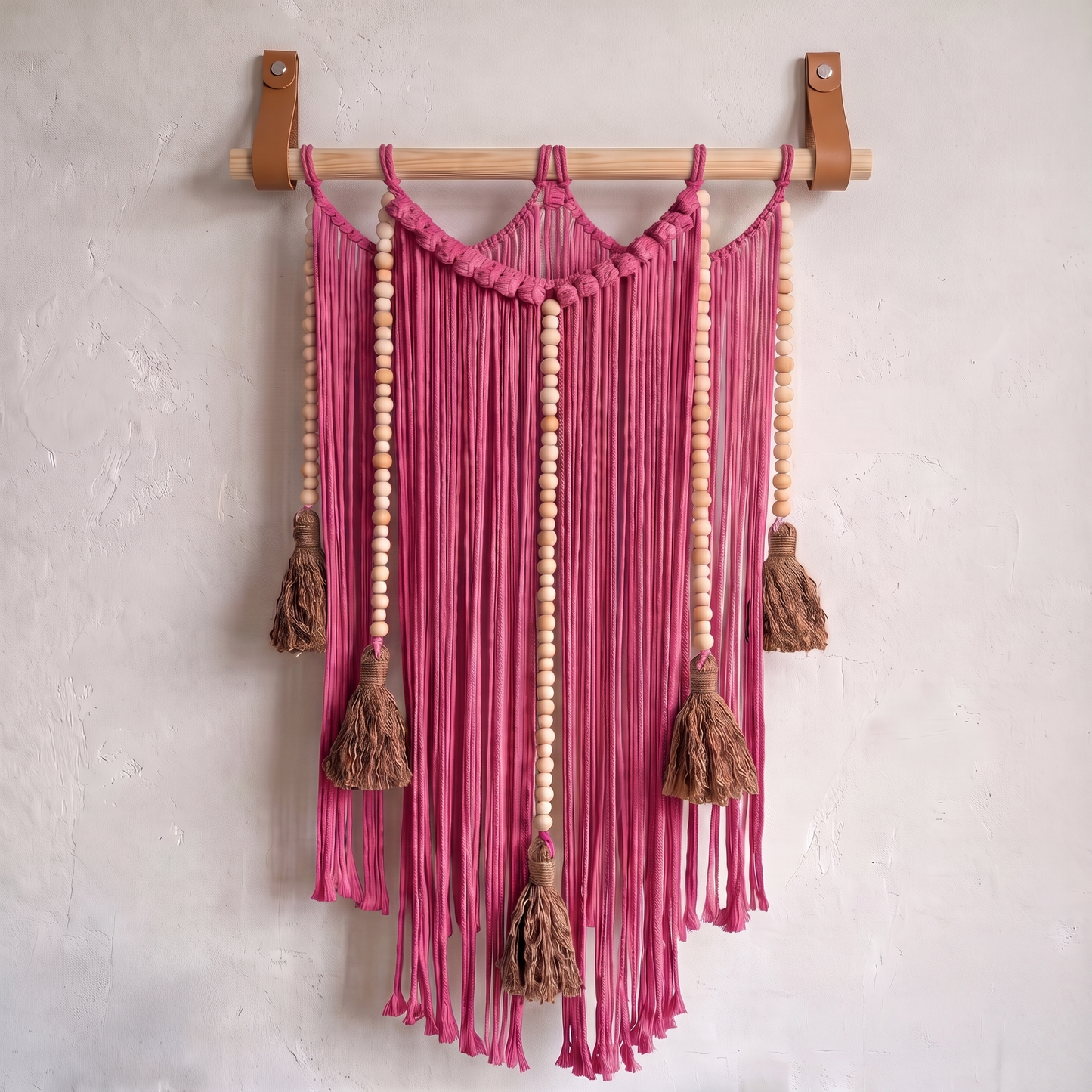 Macrame Wall Hanging Large Boho Wall Decor Handmade Tapestry Bohemian Home Accent Woven Fiber Art Magenta Hex code c32d6c