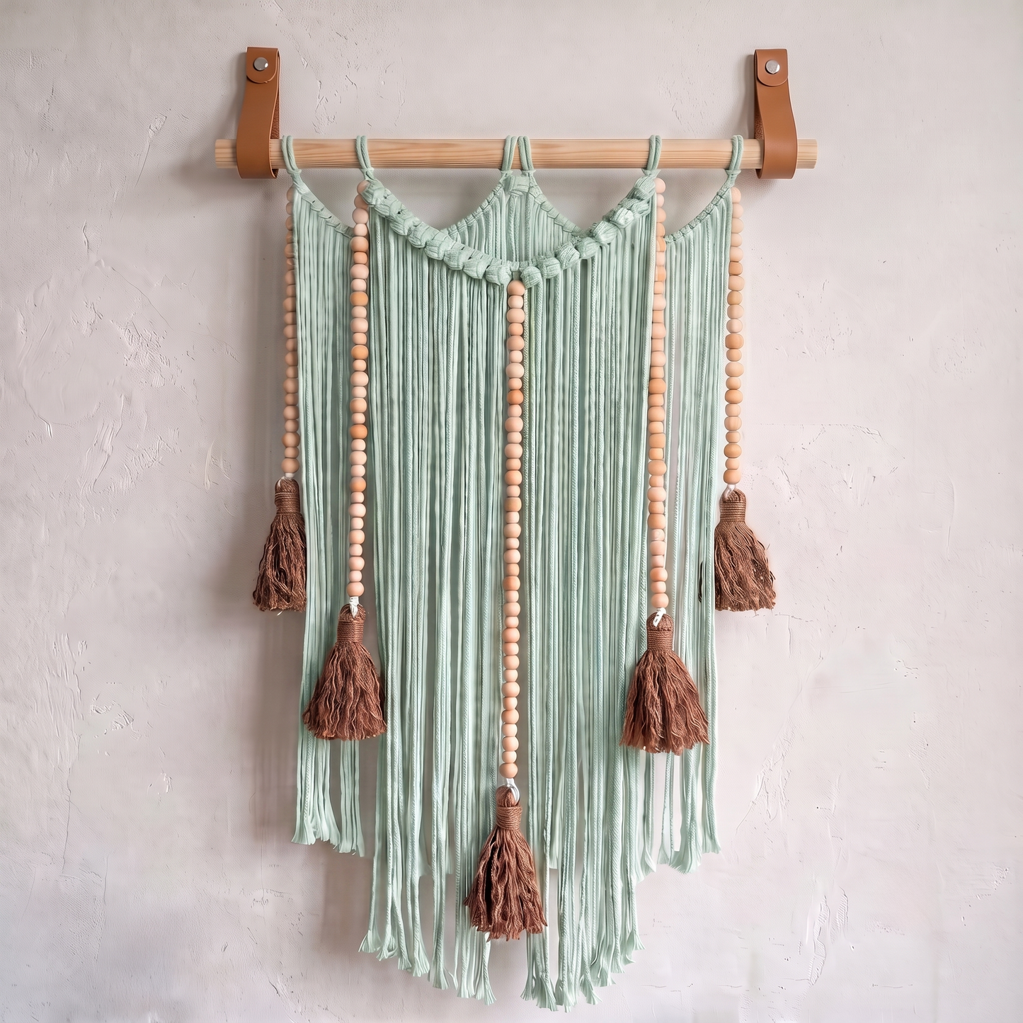 Macrame Wall Hanging Large Boho Wall Decor Handmade Tapestry Bohemian Home Accent Woven Fiber Art Mint Green Hex code c5e5d6