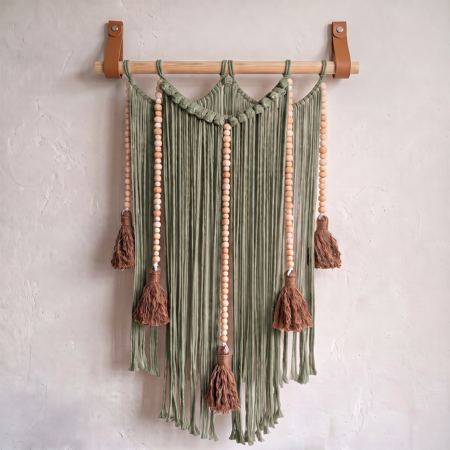 Macrame Wall Hanging Large Boho Wall Decor Handmade Tapestry Bohemian Home Accent Woven Fiber Art Moss Green Hex code a6b29e