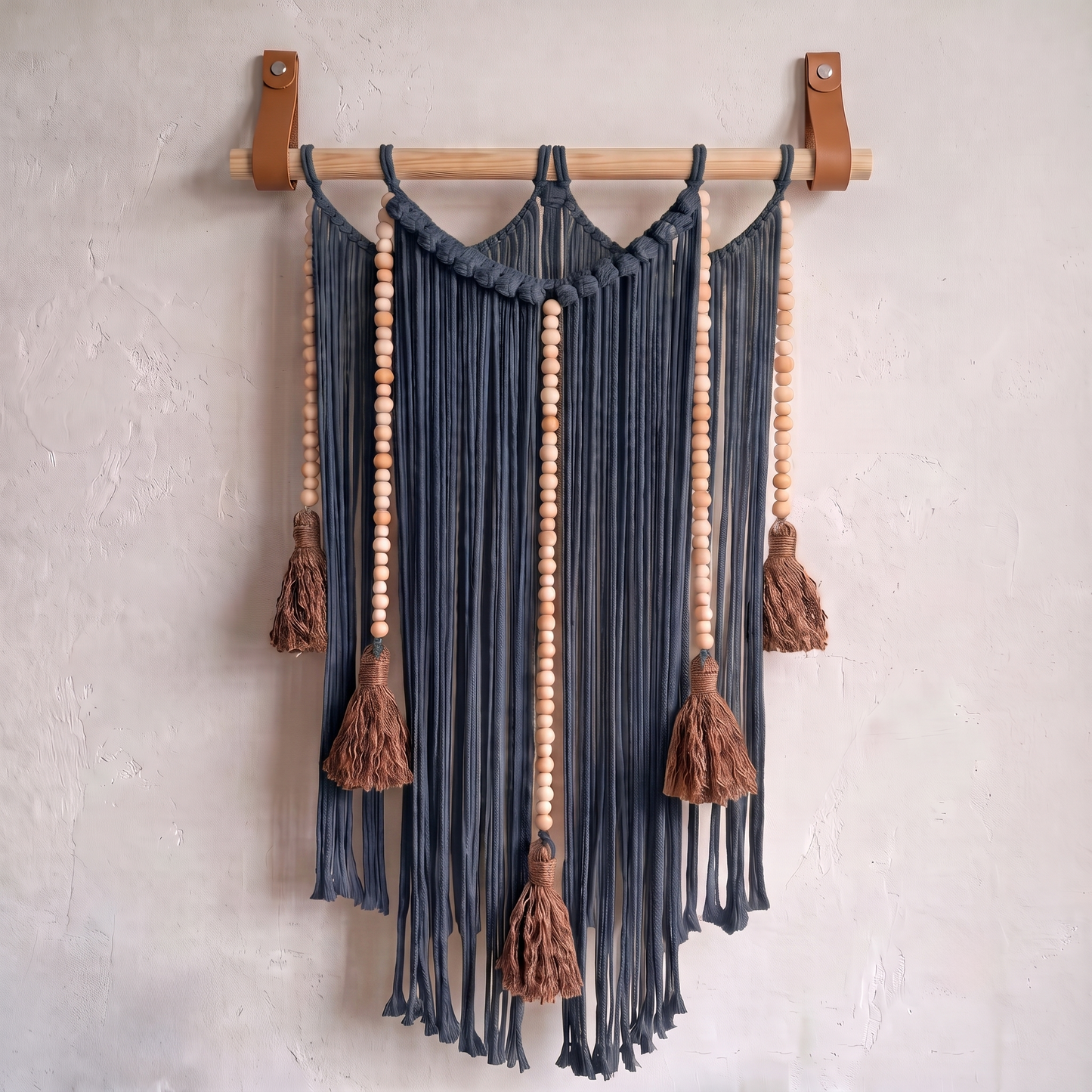 Macrame Wall Hanging Large Boho Wall Decor Handmade Tapestry Bohemian Home Accent Woven Fiber Art Navy Blue Hex code 414a69