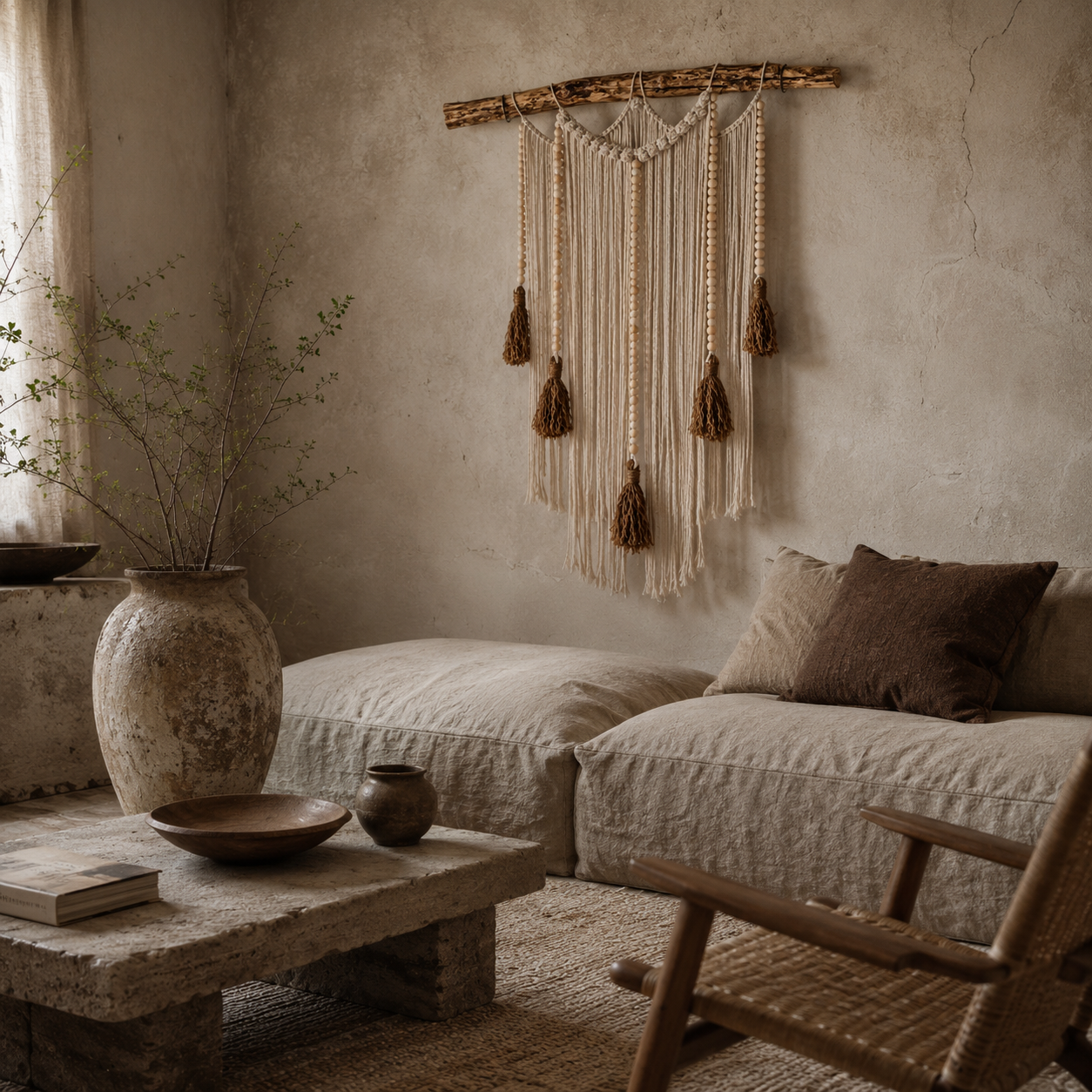 Macrame Wall Hanging Large Boho Wall Decor Handmade Tapestry Bohemian Home Accent Woven Fiber Art Neutral (14)