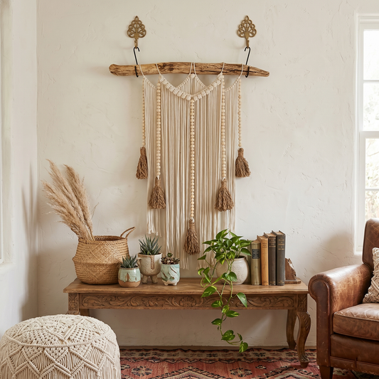 Macrame Wall Hanging Large Boho Wall Decor Handmade Tapestry Bohemian Home Accent Woven Fiber Art Neutral (2)