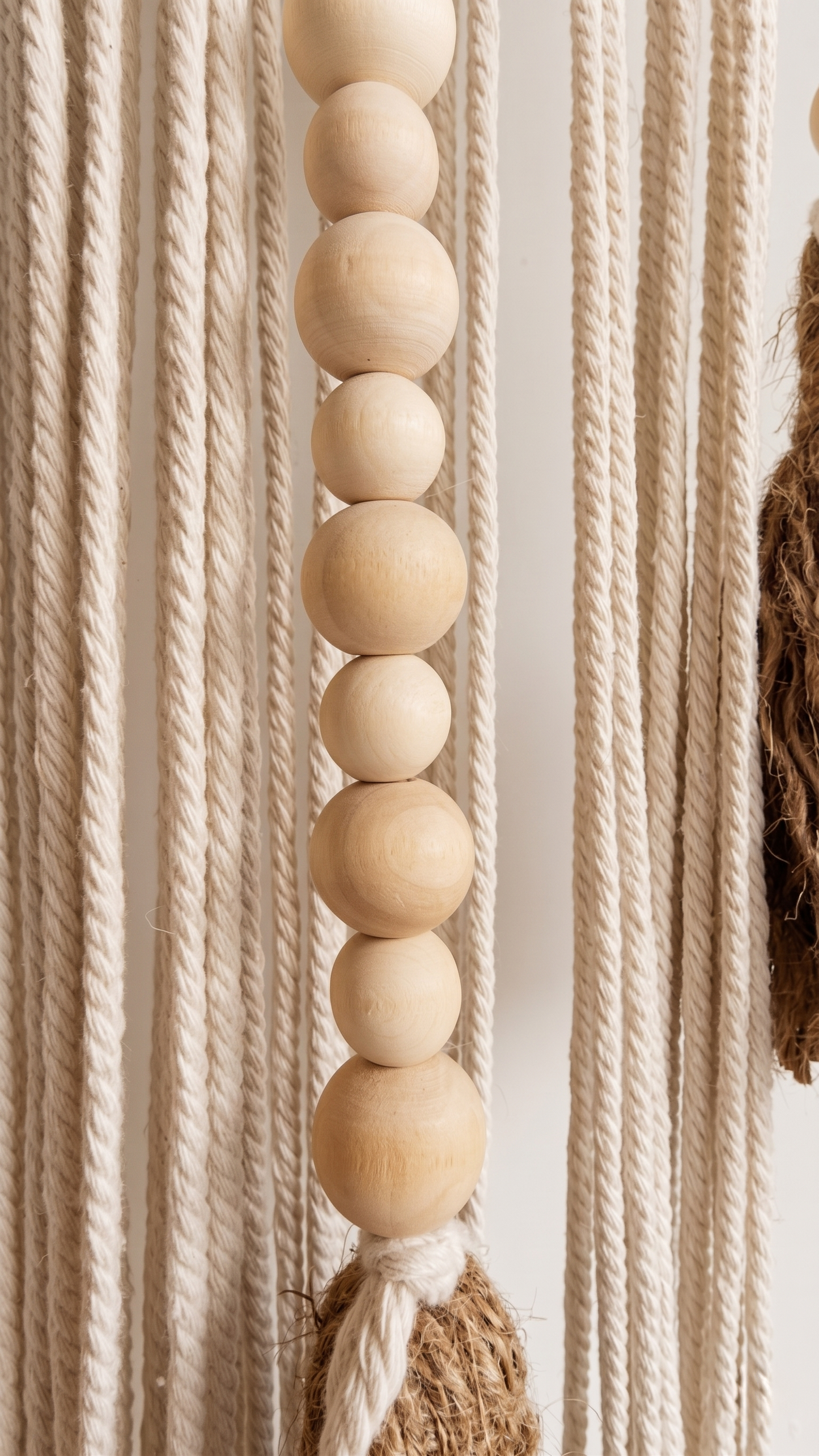 Macrame Wall Hanging Large Boho Wall Decor Handmade Tapestry Bohemian Home Accent Woven Fiber Art Neutral (4) Bead Close-up