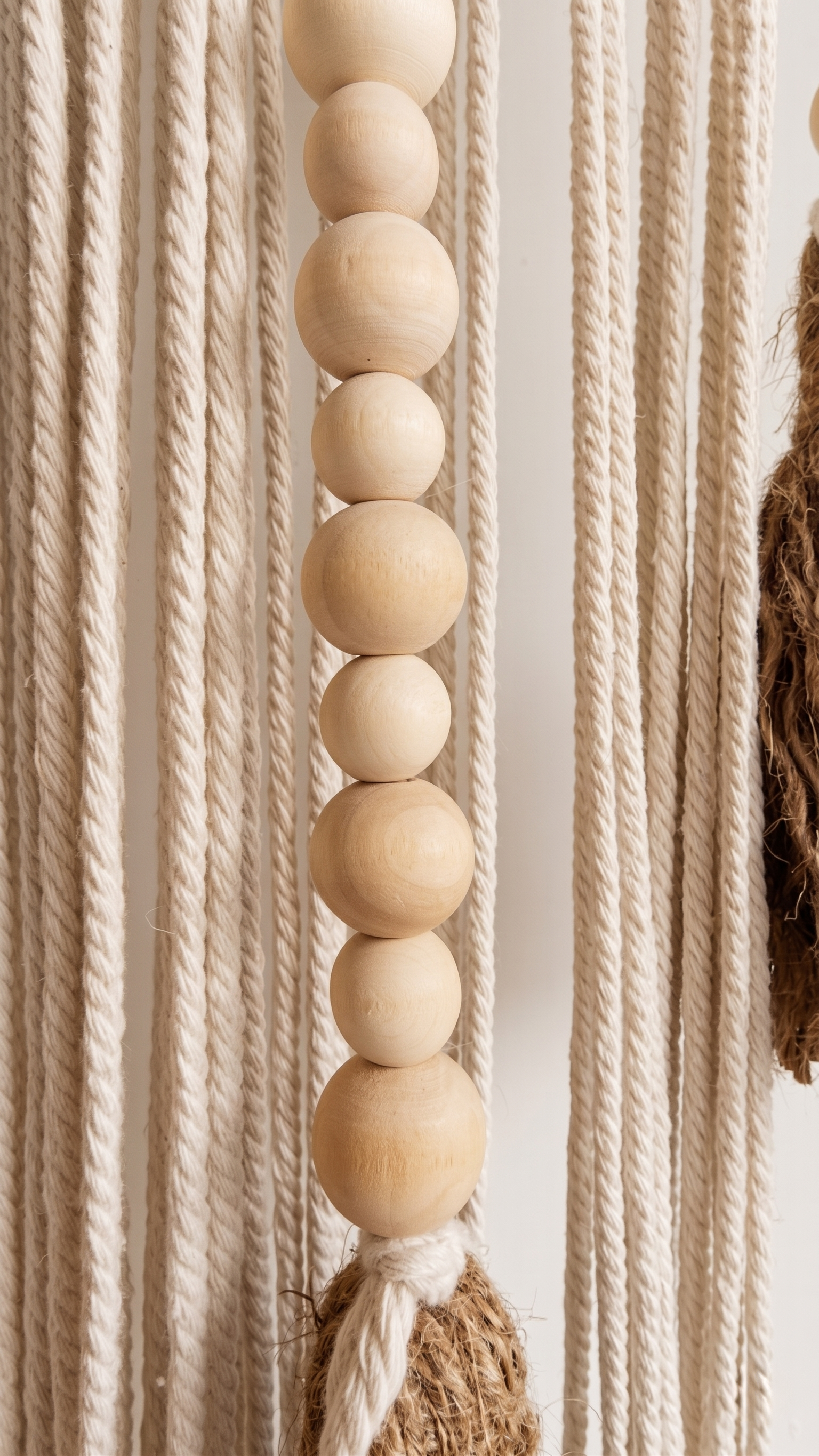 Macrame Wall Hanging Large Boho Wall Decor Handmade Tapestry Bohemian Home Accent Woven Fiber Art Neutral (4) Bead Close-up