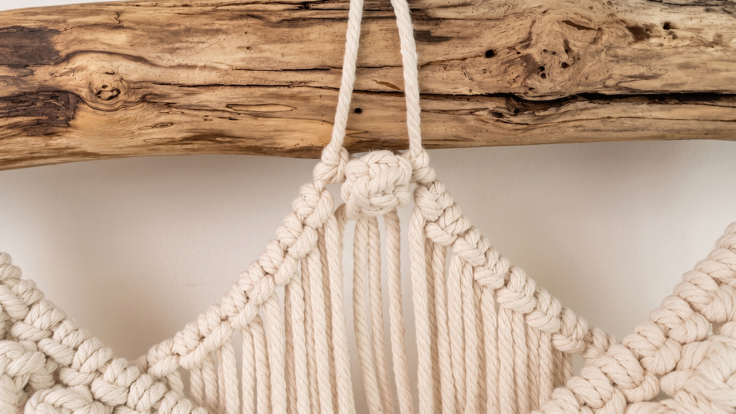 Macrame Wall Hanging Large Boho Wall Decor Handmade Tapestry Bohemian Home Accent Woven Fiber Art Neutral (8) Berry Knot Close-up