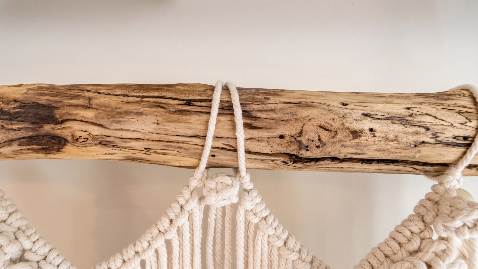Macrame Wall Hanging Large Boho Wall Decor Handmade Tapestry Bohemian Home Accent Woven Fiber Art Neutral (8) Close-up Driftwood Texture