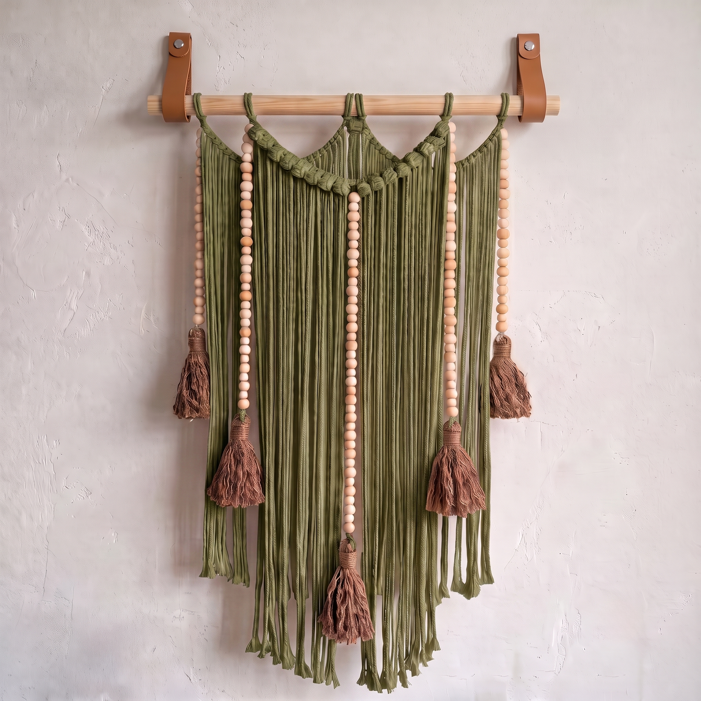 Macrame Wall Hanging Large Boho Wall Decor Handmade Tapestry Bohemian Home Accent Woven Fiber Art Olive Green Hex code 515934