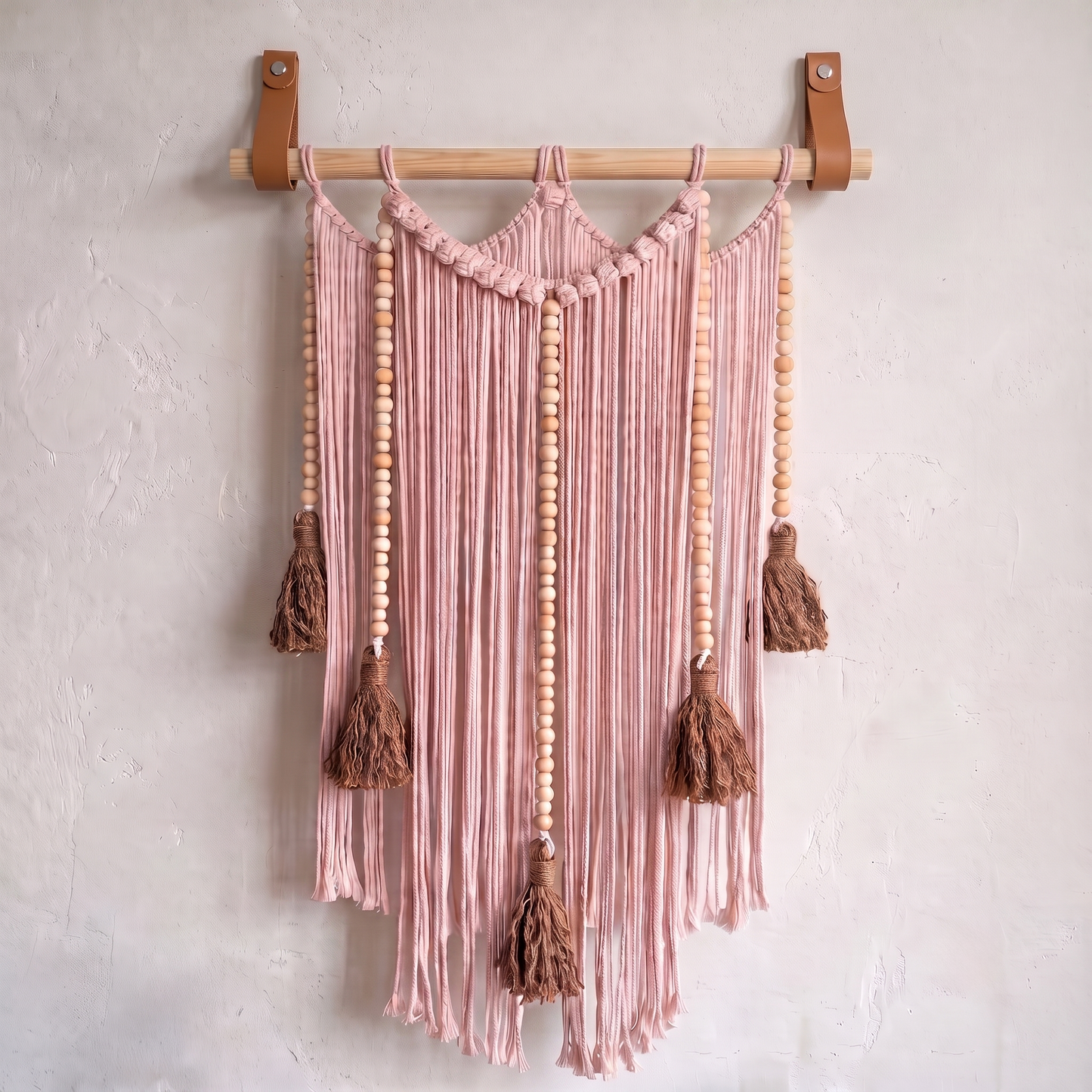 Macrame Wall Hanging Large Boho Wall Decor Handmade Tapestry Bohemian Home Accent Woven Fiber Art Pale Pink Hex code e9bec8