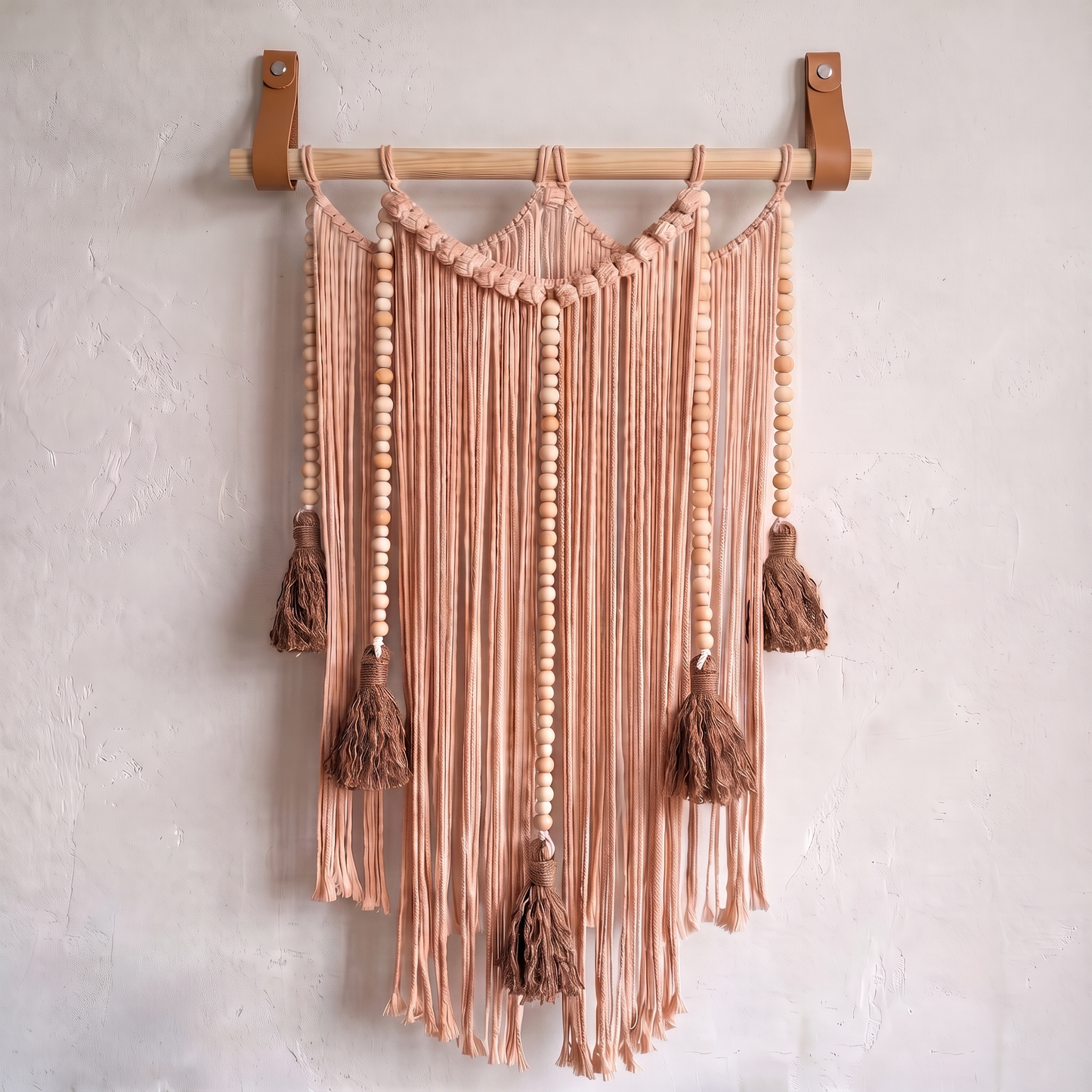 Macrame Wall Hanging Large Boho Wall Decor Handmade Tapestry Bohemian Home Accent Woven Fiber Art Peach Hex code dcb29c