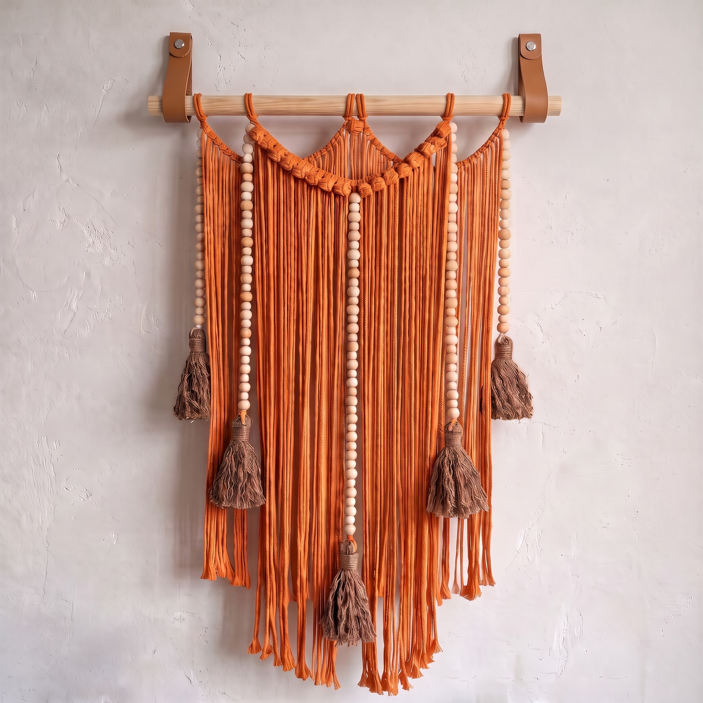 Macrame Wall Hanging Large Boho Wall Decor Handmade Tapestry Bohemian Home Accent Woven Fiber Art Pumpkin Orange Hex code e56413