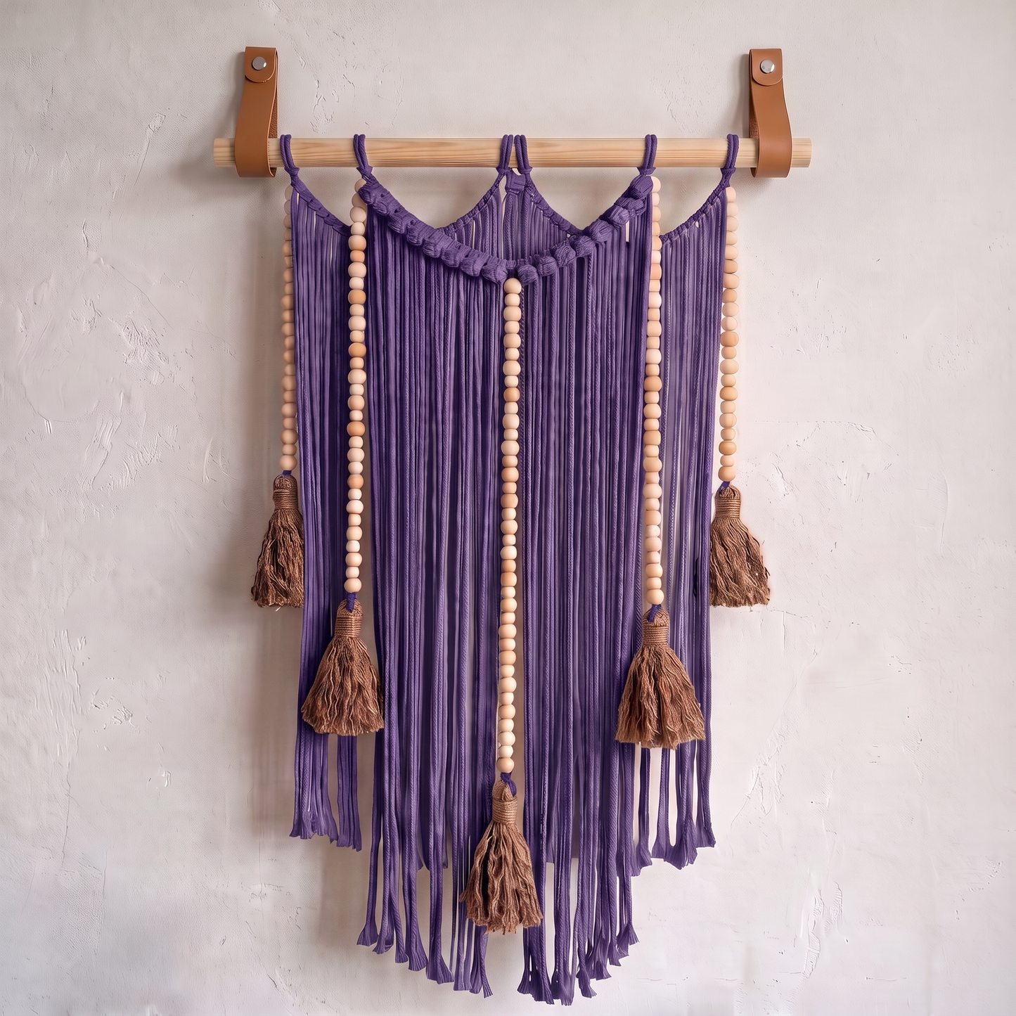 Macrame Wall Hanging Large Boho Wall Decor Handmade Tapestry Bohemian Home Accent Woven Fiber Art Purple Hex code 432f76