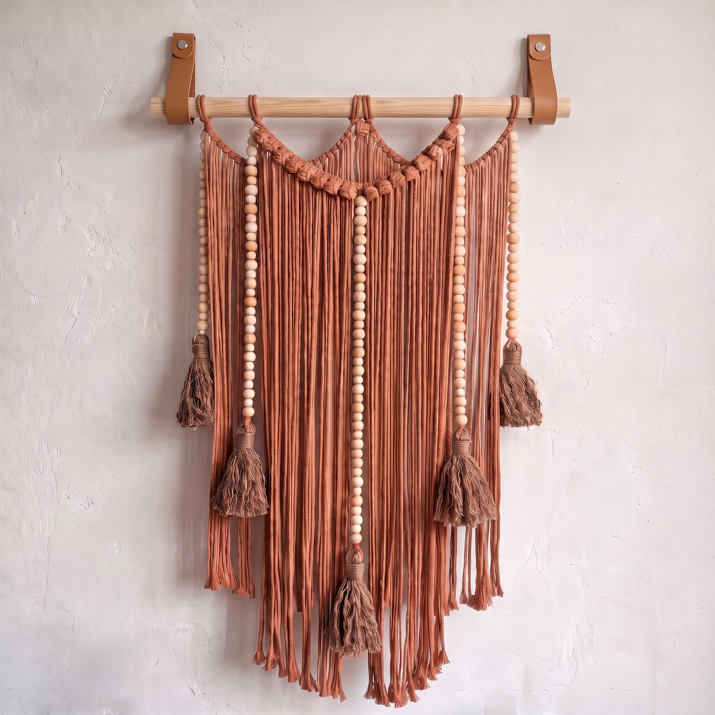 Macrame Wall Hanging Large Boho Wall Decor Handmade Tapestry Bohemian Home Accent Woven Fiber Art Reddish Brown Hex code aa563c