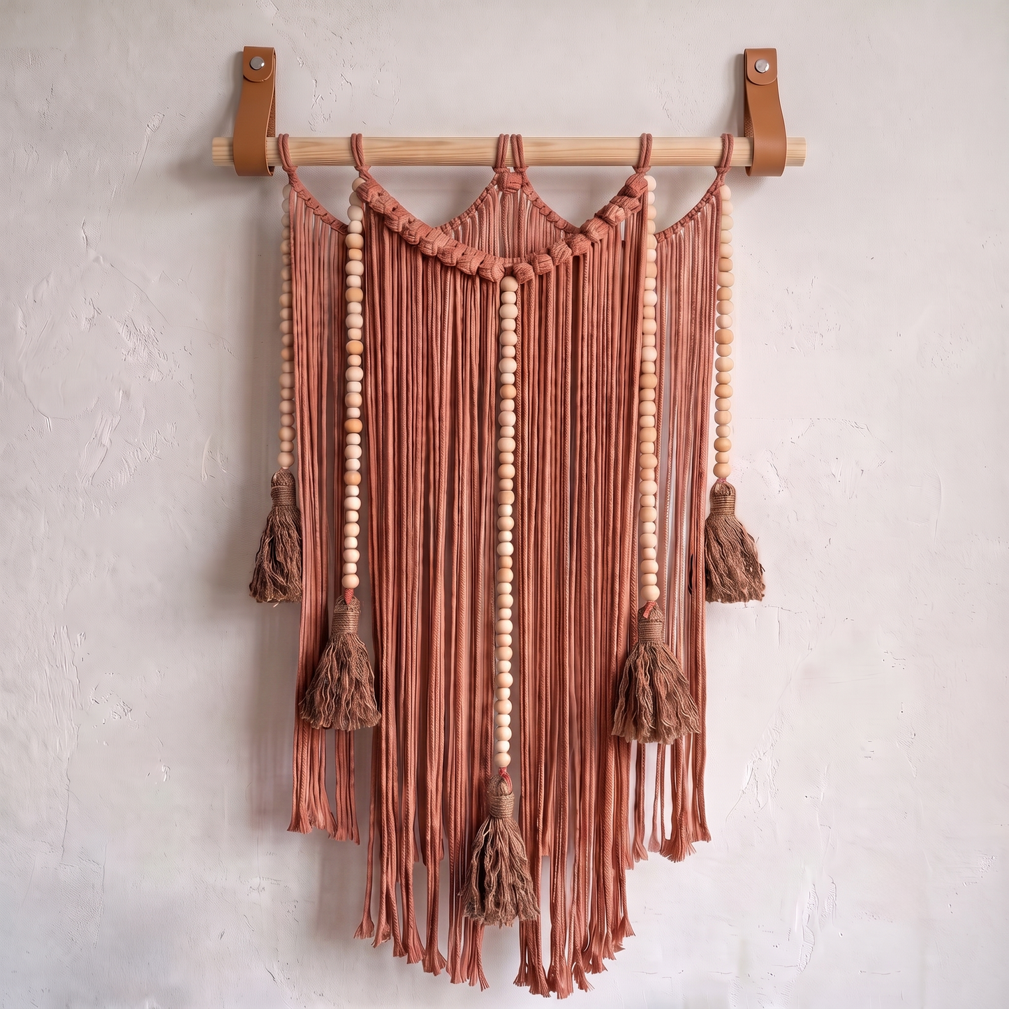 Macrame Wall Hanging Large Boho Wall Decor Handmade Tapestry Bohemian Home Accent Woven Fiber Art Rust Red Hex code b97b70