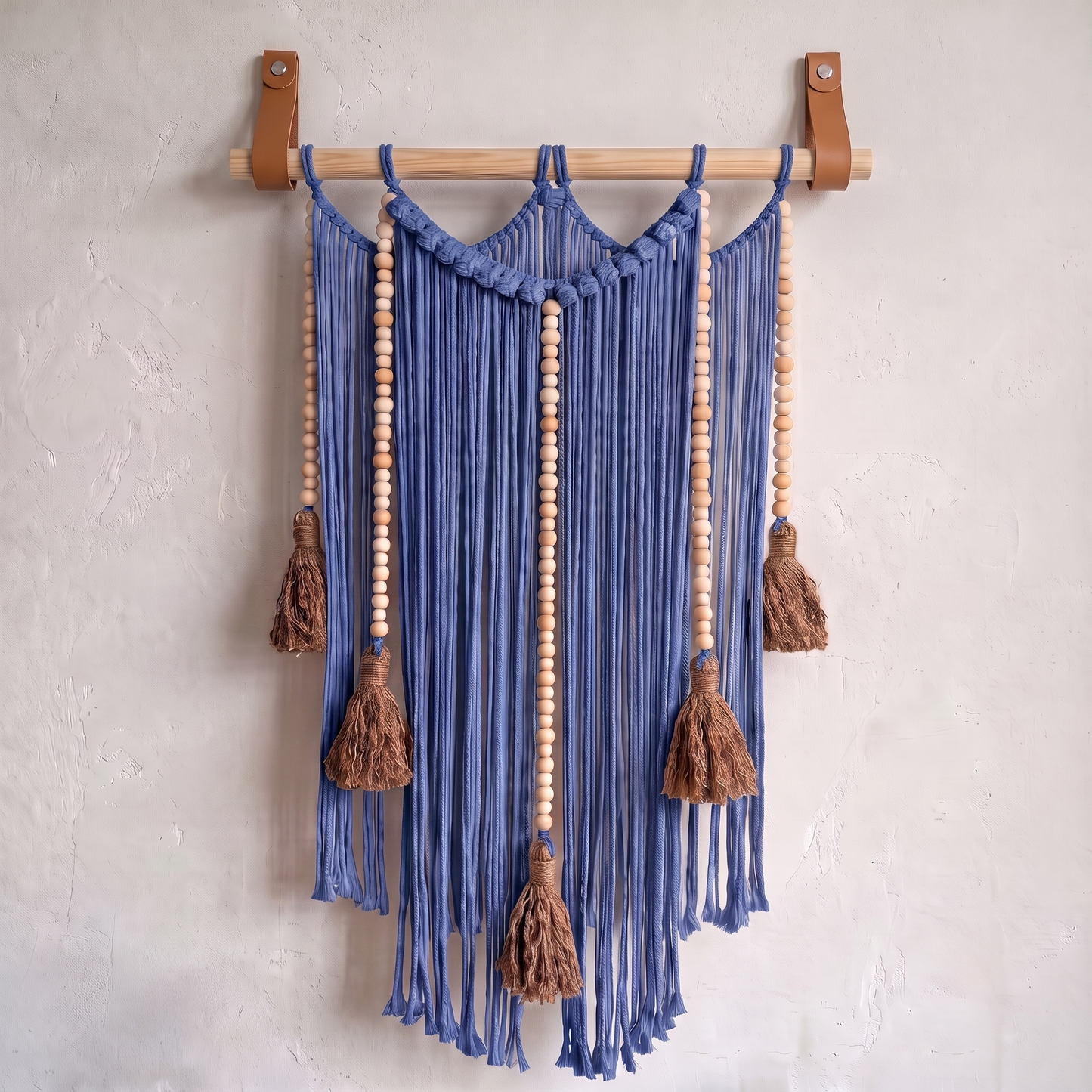 Macrame Wall Hanging Large Boho Wall Decor Handmade Tapestry Bohemian Home Accent Woven Fiber Art Sapphire Blue Hex code 5061b9