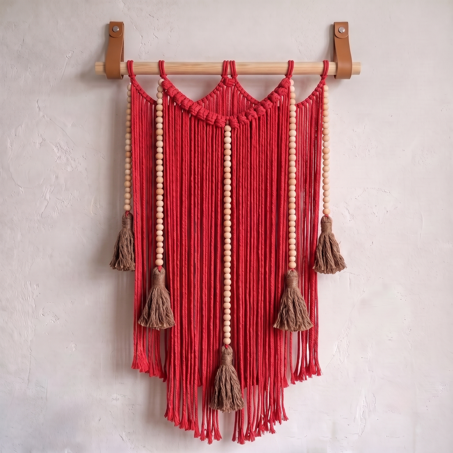 Macrame Wall Hanging Large Boho Wall Decor Handmade Tapestry Bohemian Home Accent Woven Fiber Art Scarlet Red